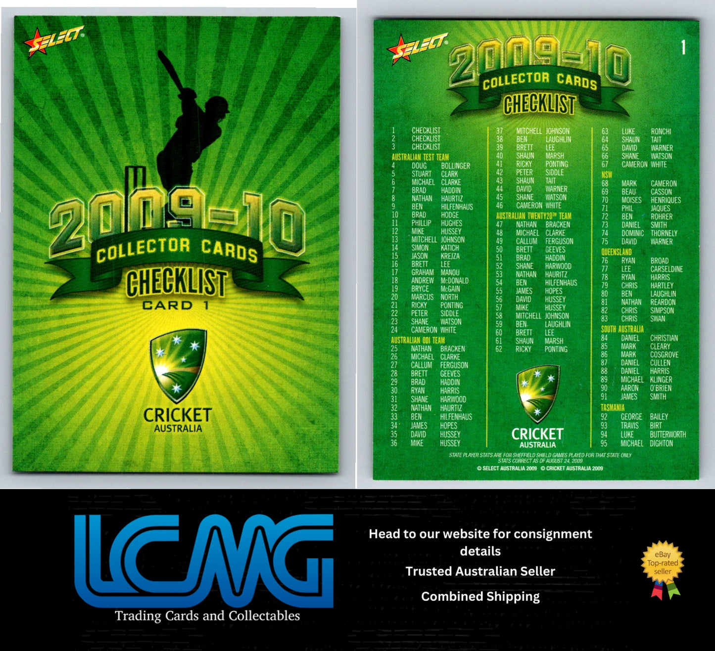 Select Cricket 2009 2010 Card # 1 Checklist 1