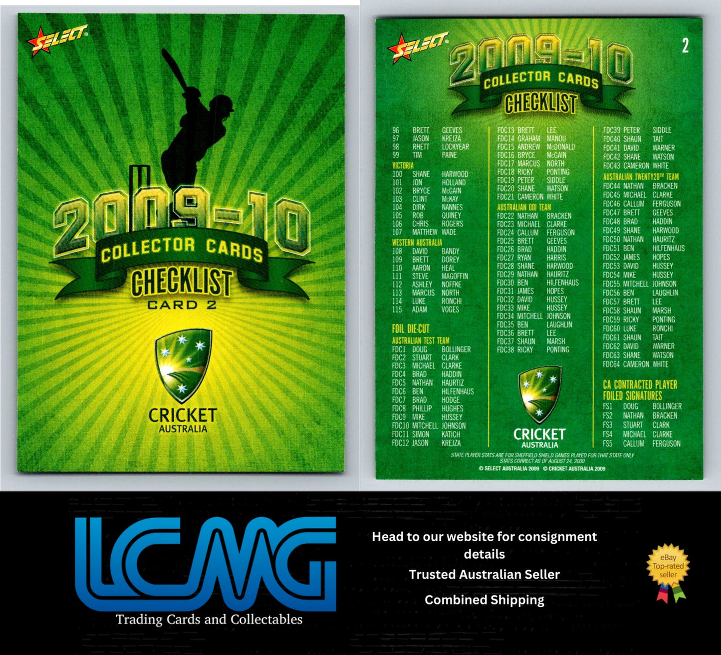 Select Cricket 2009 2010 Card # 2 Checklist 2