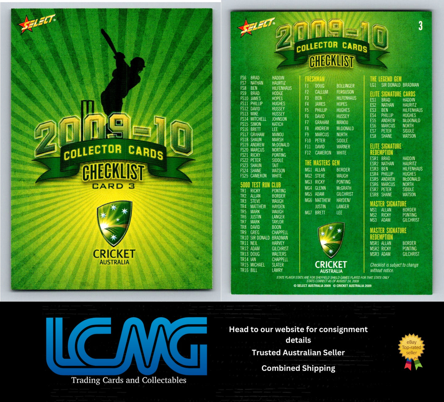 Select Cricket 2009 2010 Card # 3 Checklist 3