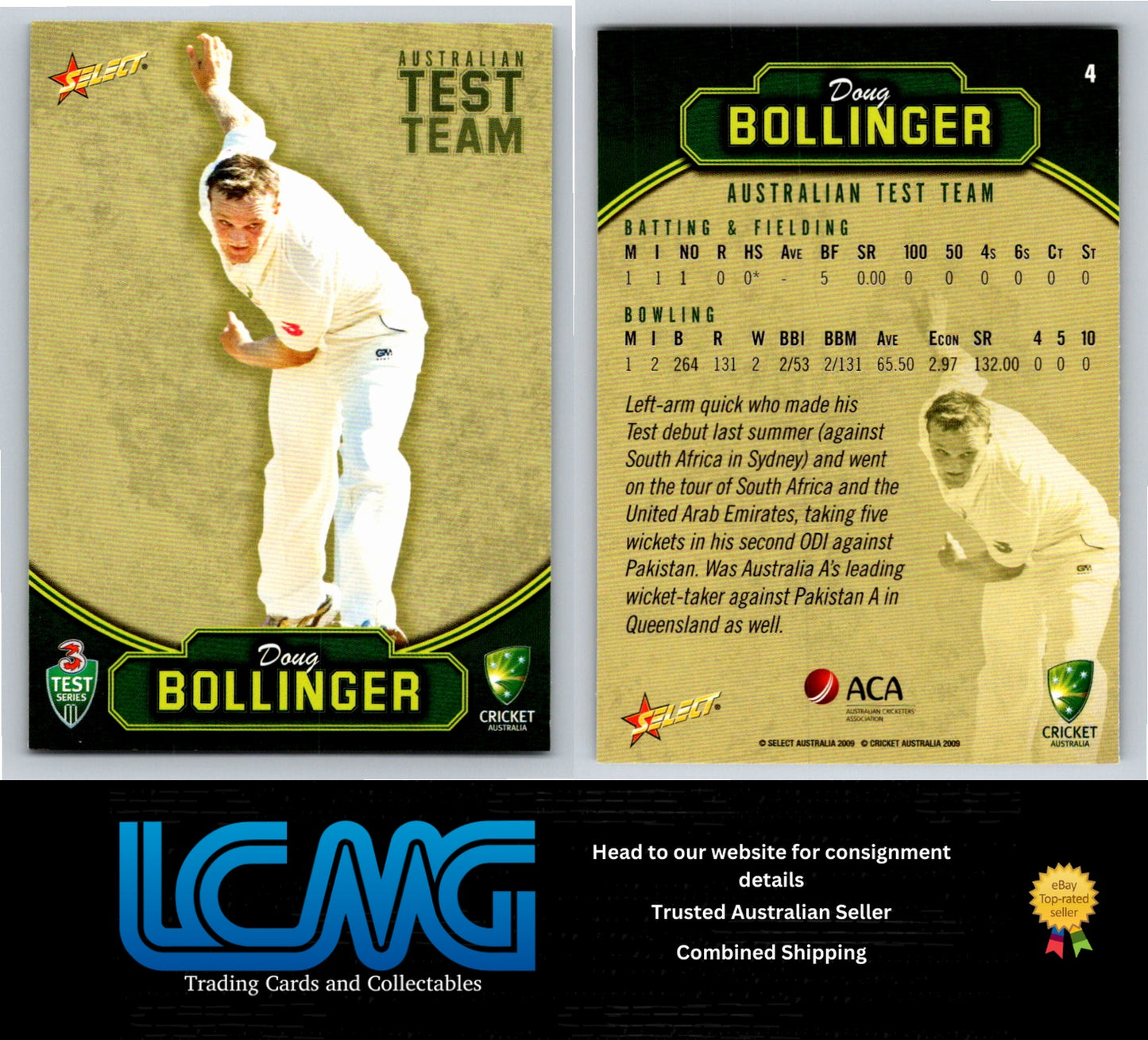 Select Cricket 2009 2010 Card # 4 Doug Bollinger