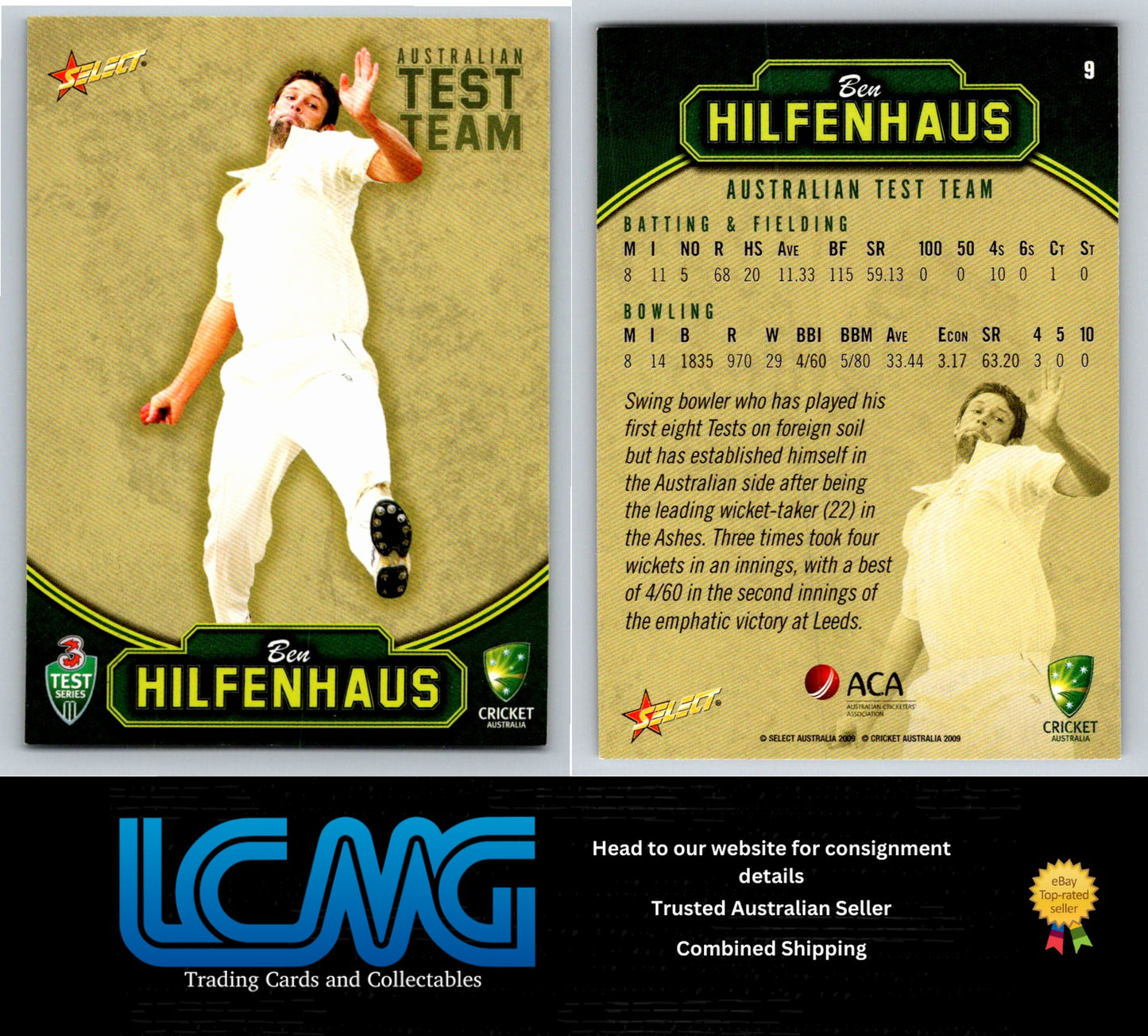 Select Cricket 2009 2010 Card # 9 Ben Hilfenhaus