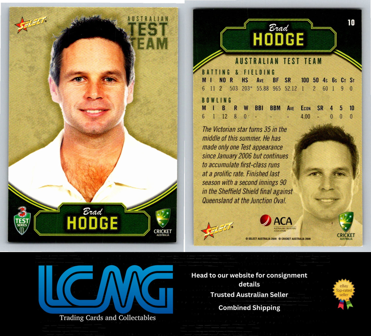Select Cricket 2009 2010 Card # 10 Brad Hodge