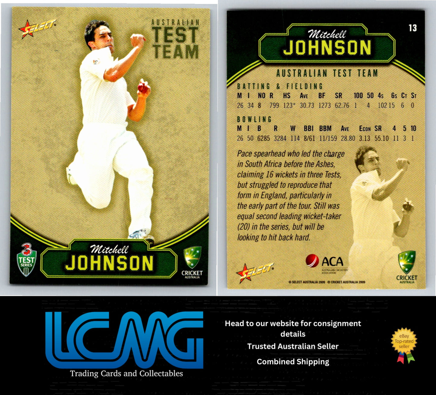 Select Cricket 2009 2010 Card # 13 Mitchell Johnson