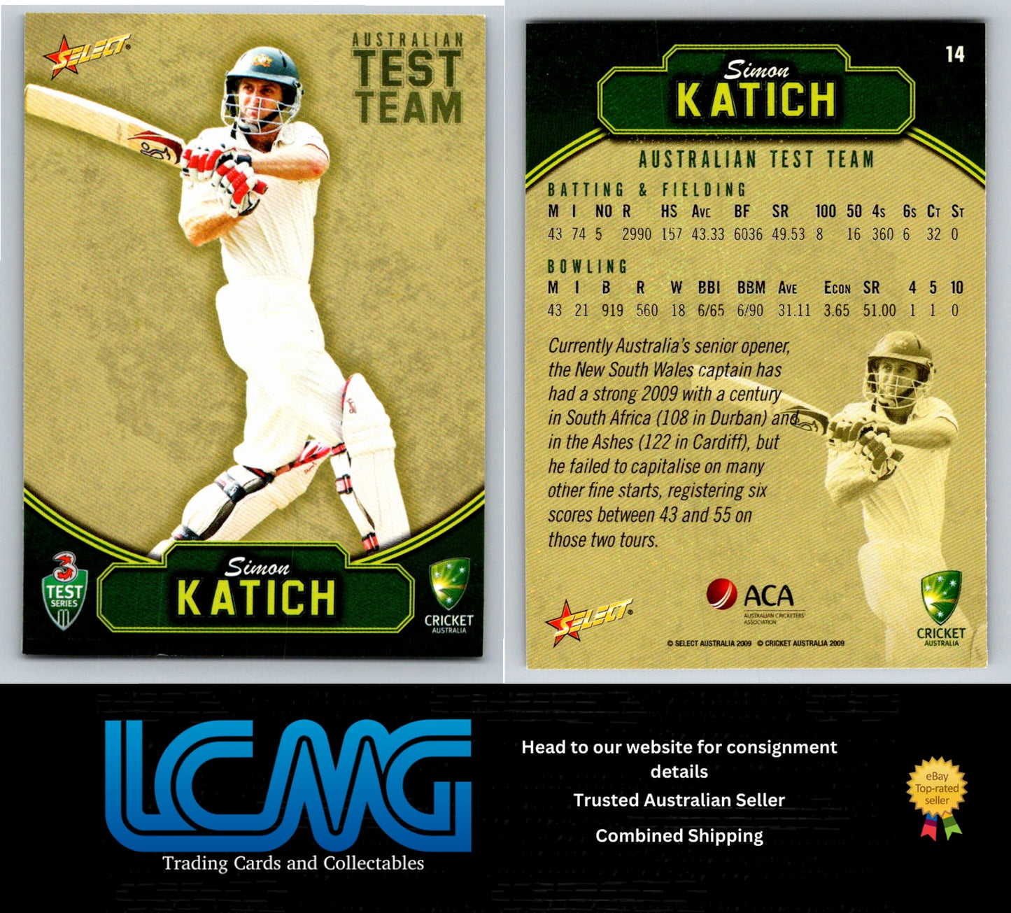 Select Cricket 2009 2010 Card # 14 Simon Katich