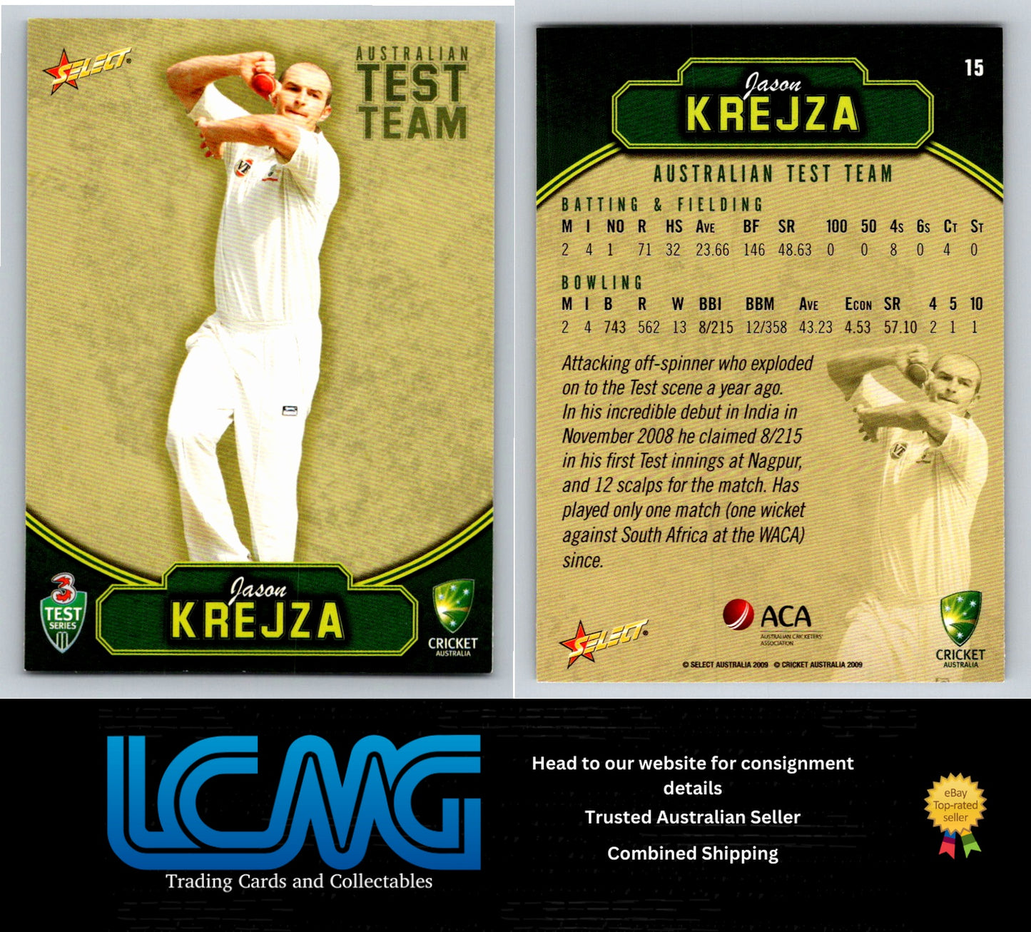 Select Cricket 2009 2010 Card # 15 Jason Krejza