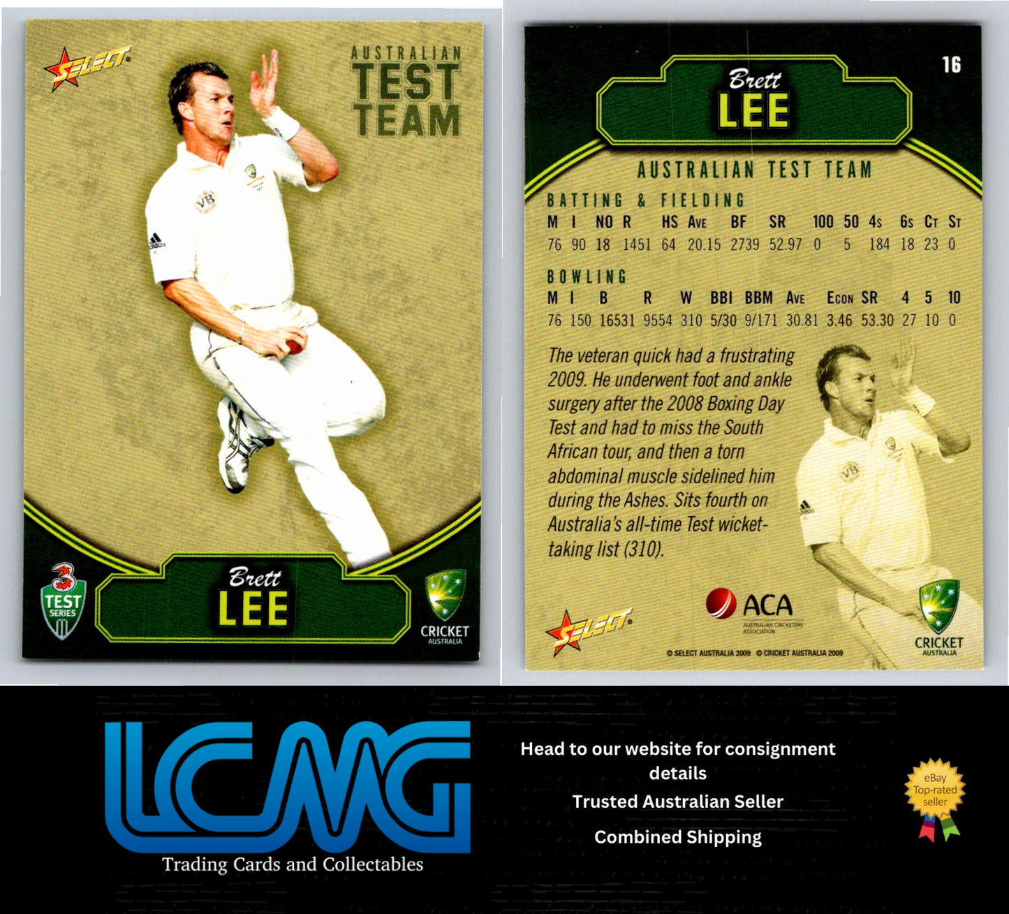 Select Cricket 2009 2010 Card # 16 Brett Lee