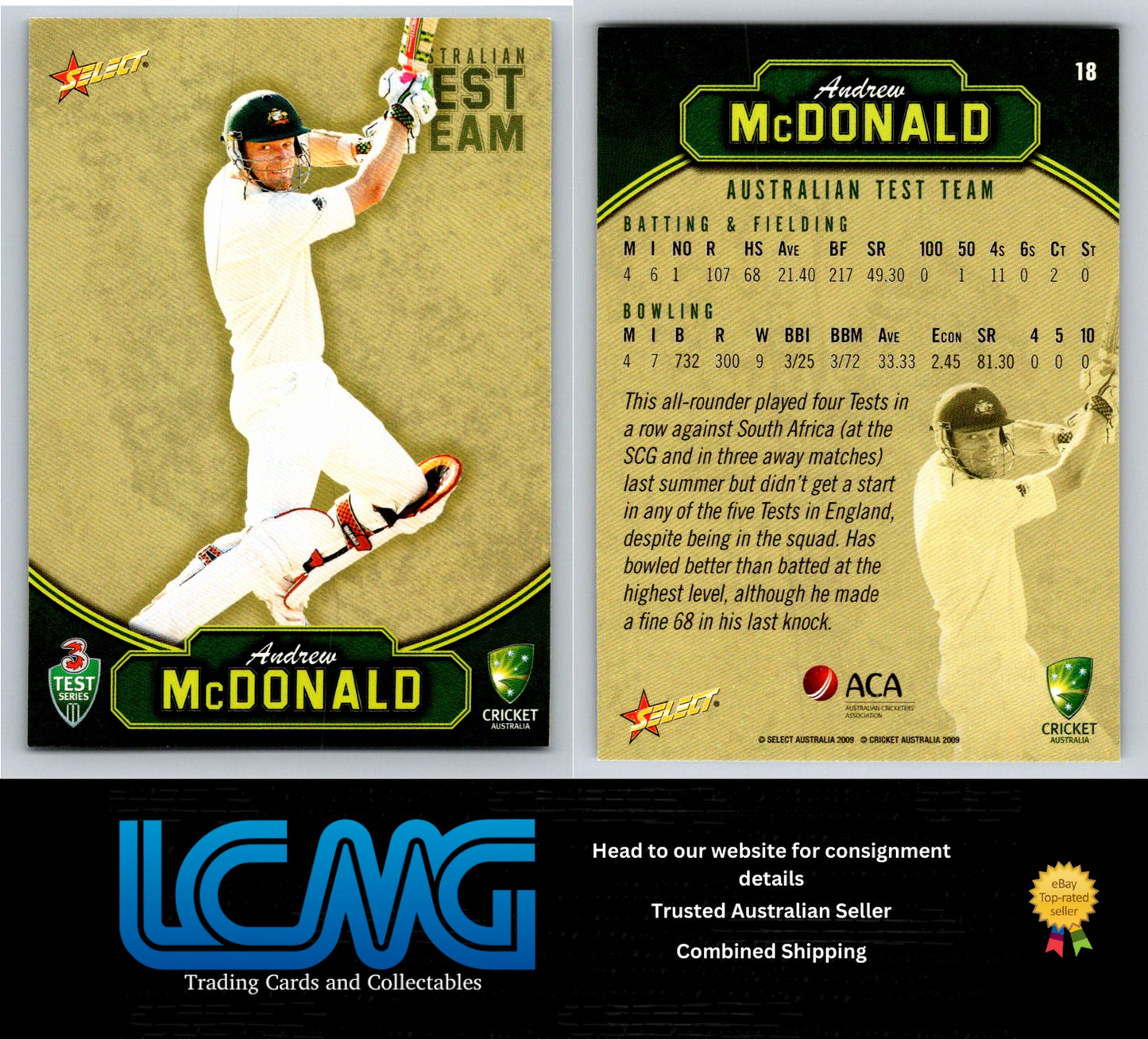 Select Cricket 2009 2010 Card # 18 Andrew McDonald