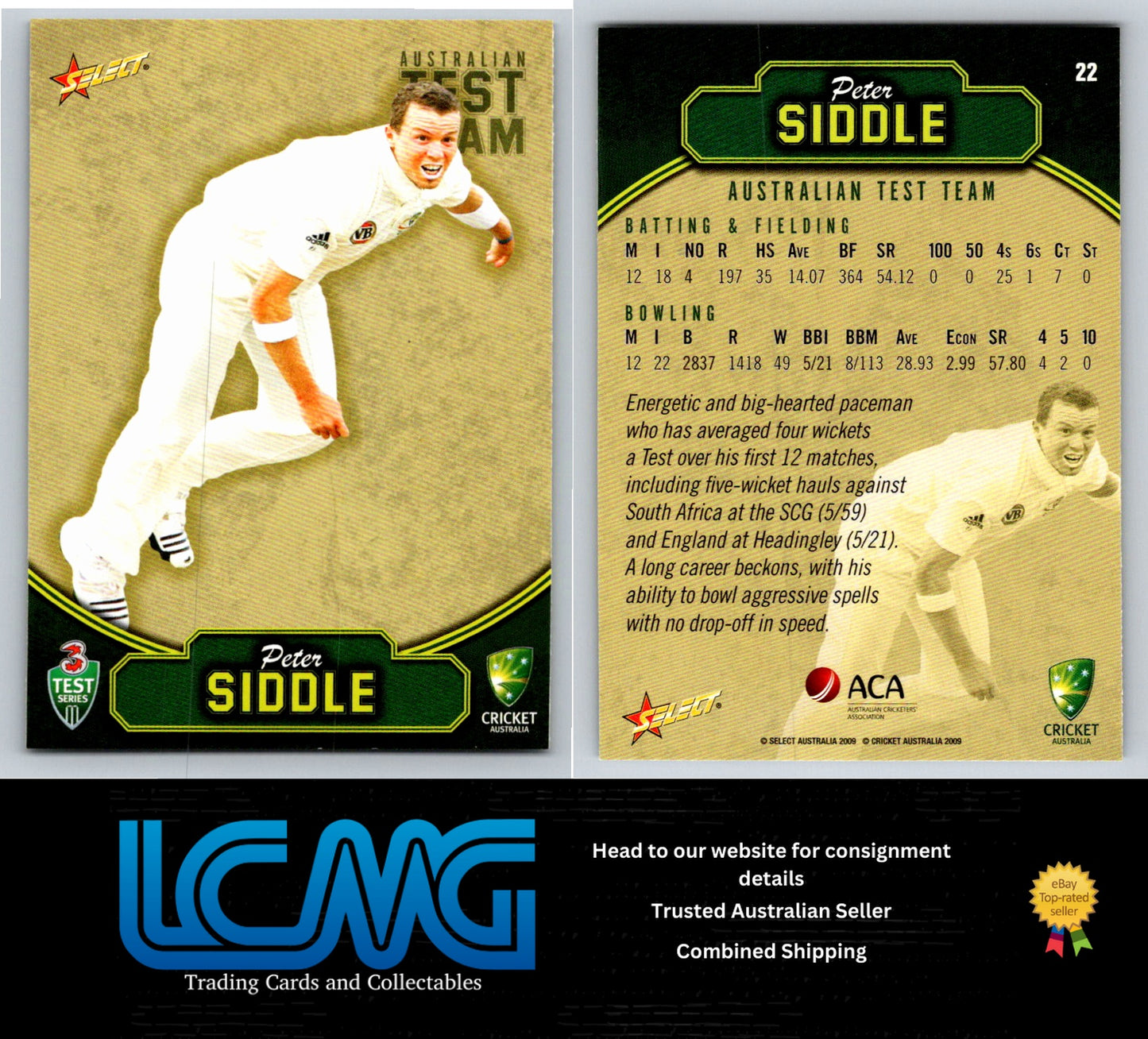 Select Cricket 2009 2010 Card # 22 Peter Siddle