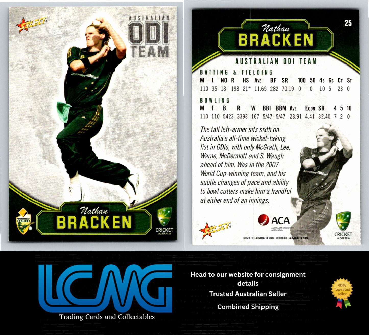 Select Cricket 2009 2010 Card # 25 Nathan Bracken