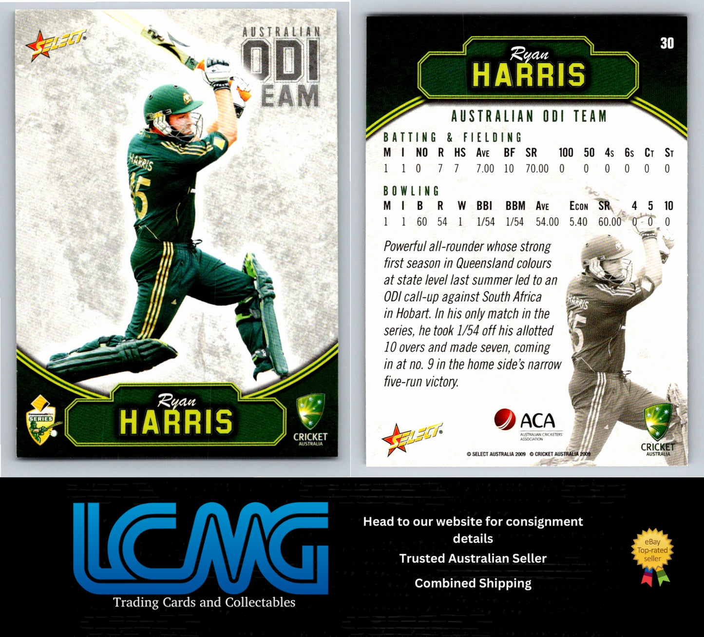 Select Cricket 2009 2010 Card # 30 Ryan Harris