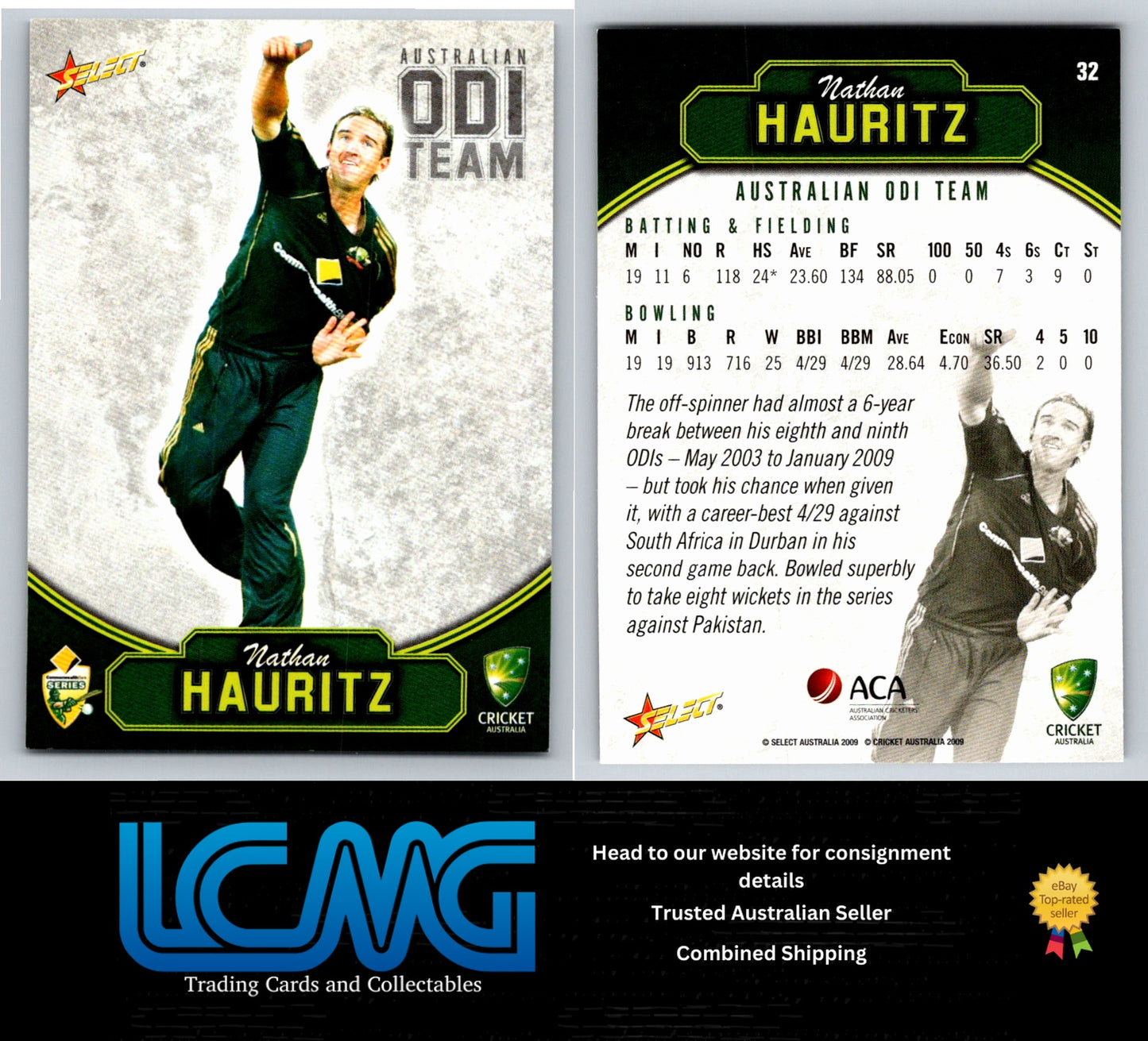 Select Cricket 2009 2010 Card # 32 Nathan Hauritz