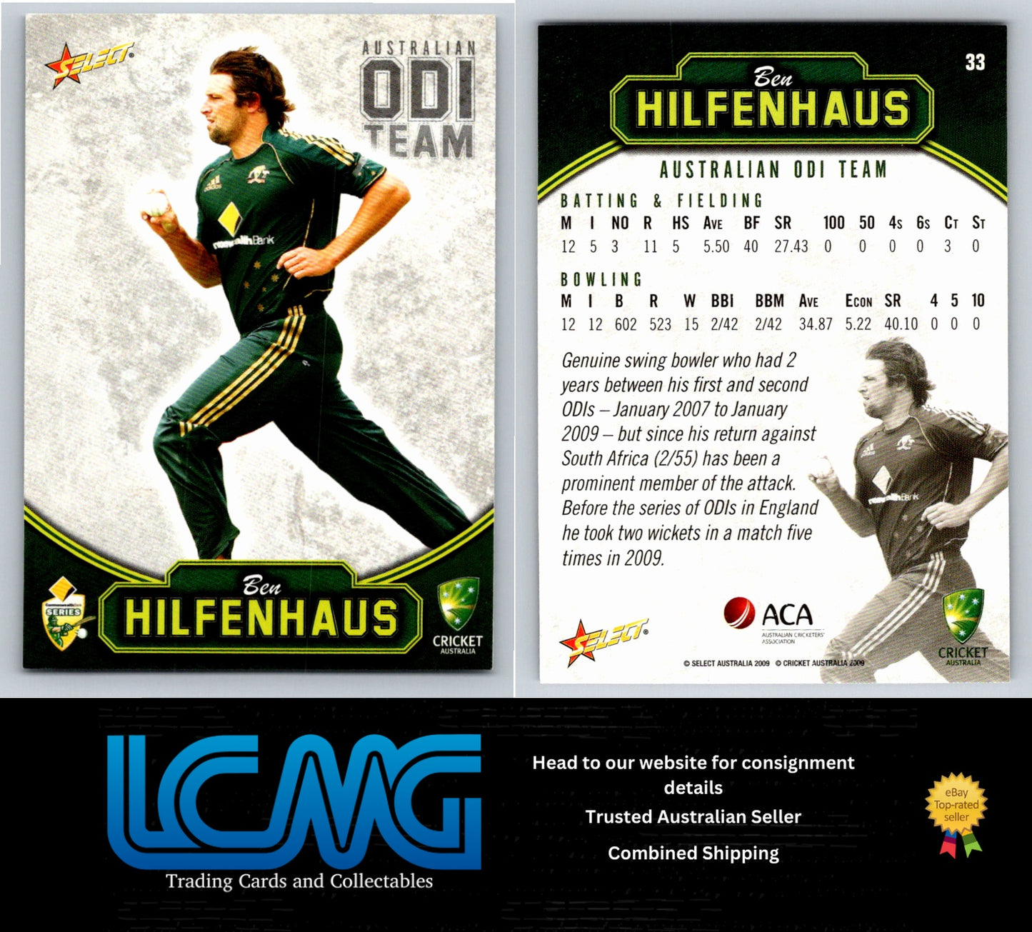 Select Cricket 2009 2010 Card # 33 Ben Hilfenhaus