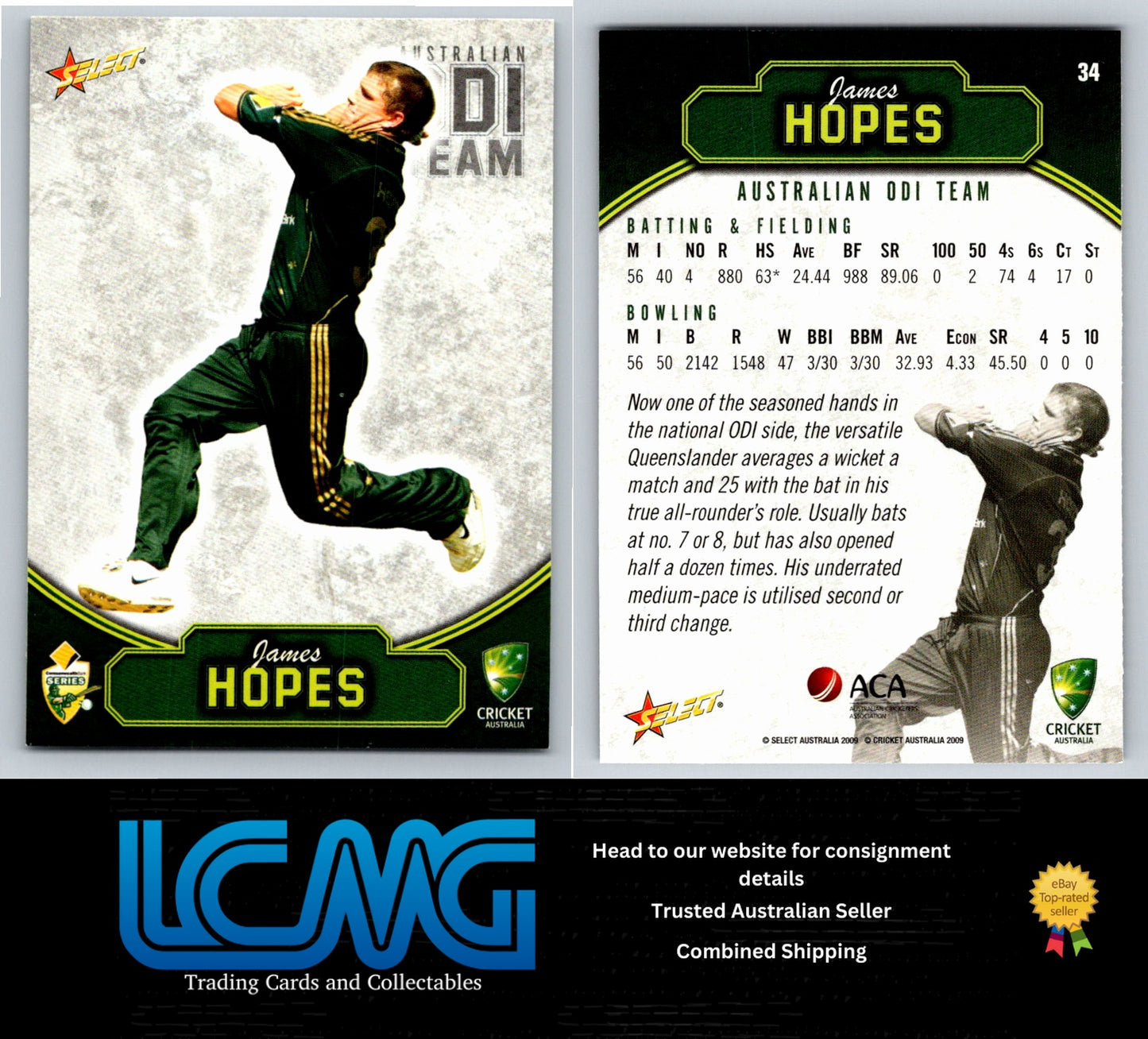 Select Cricket 2009 2010 Card # 34 James Hopes