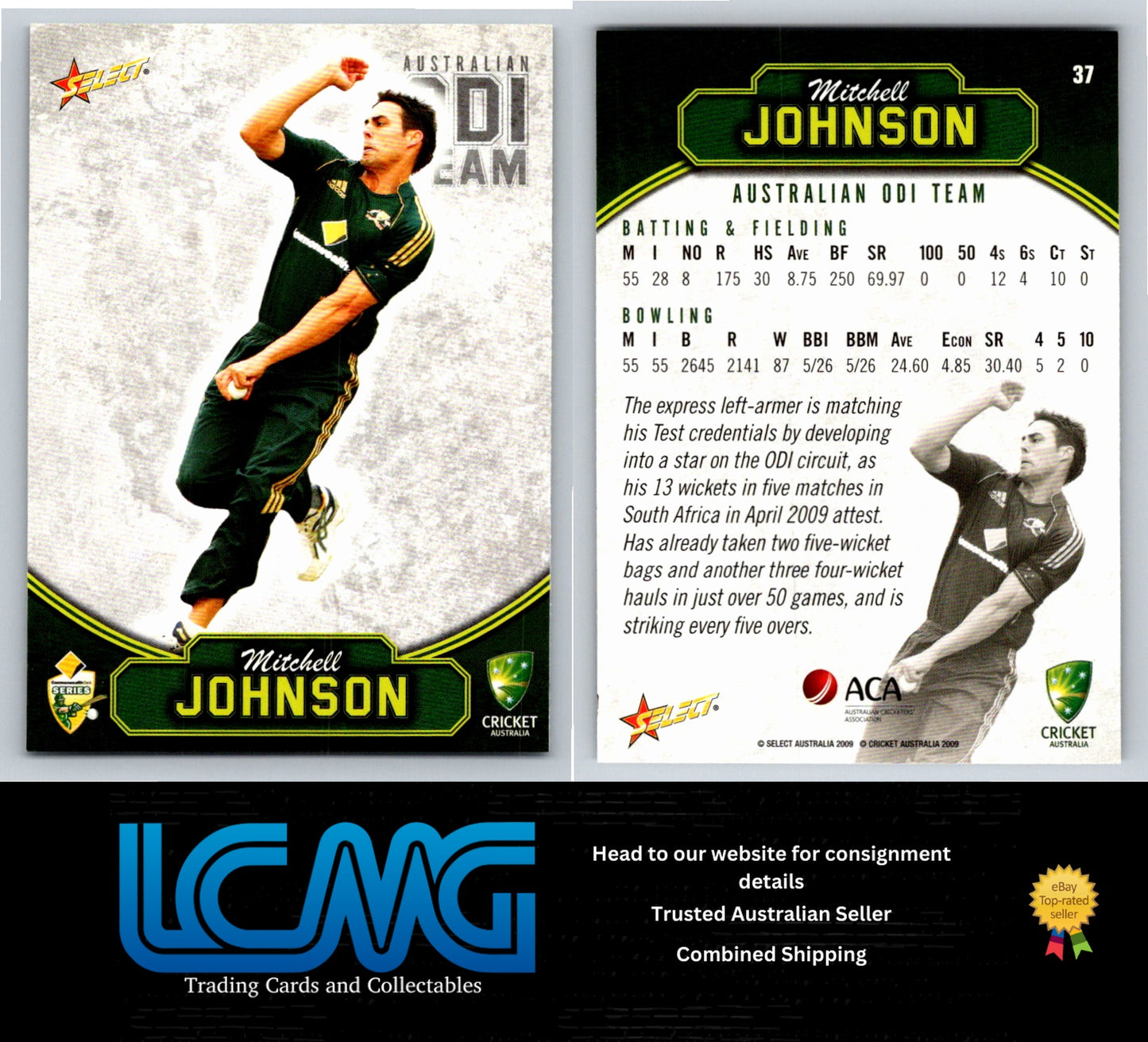 Select Cricket 2009 2010 Card # 37 Mitchell Johnson