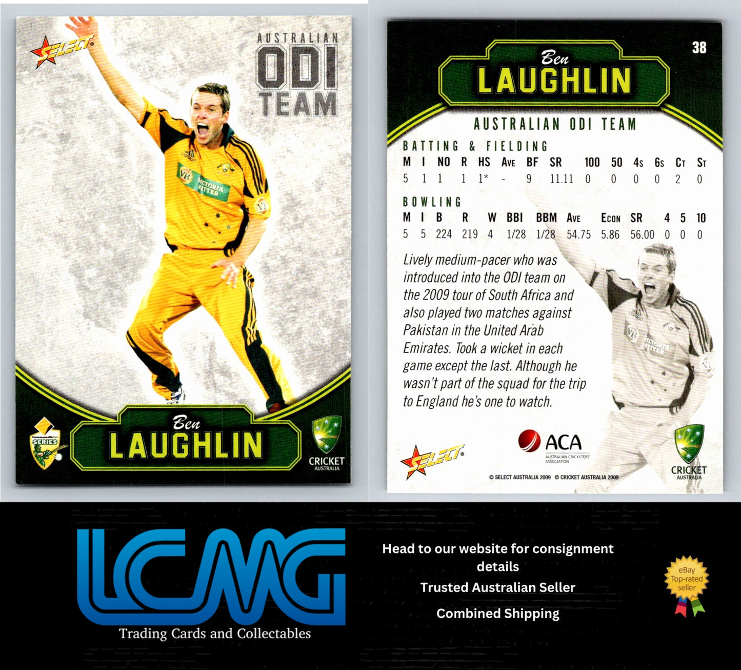 Select Cricket 2009 2010 Card # 38 Ben Laughlin