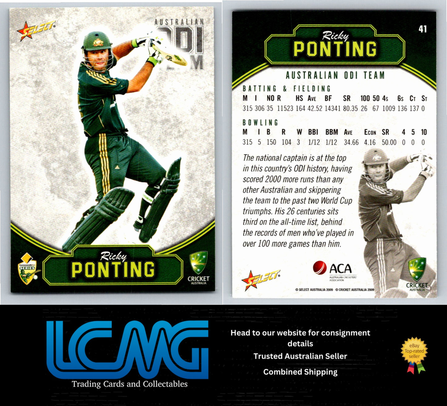 Select Cricket 2009 2010 Card # 41 Ricky Ponting