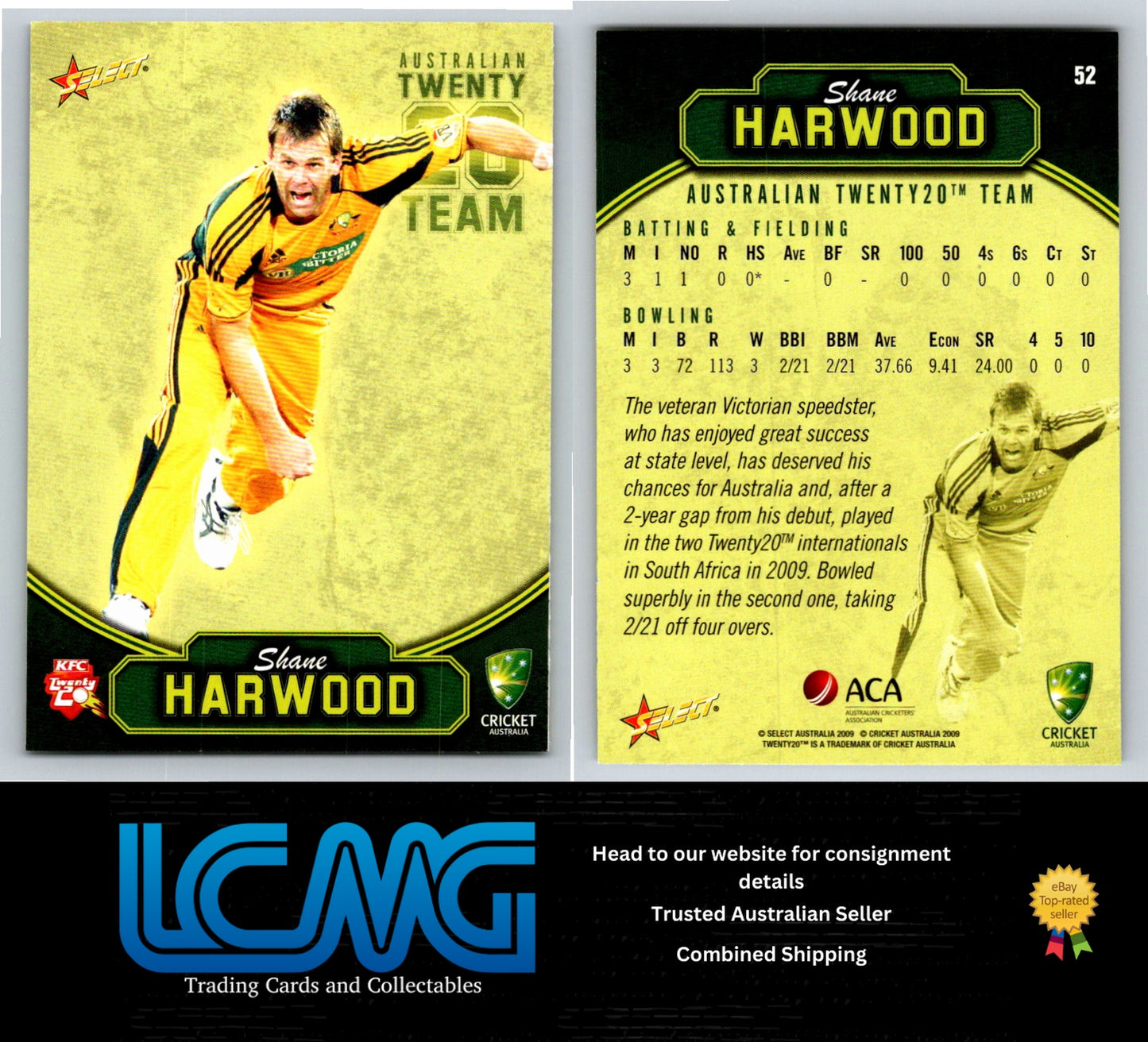 Select Cricket 2009 2010 Card # 52 Shane Harwood
