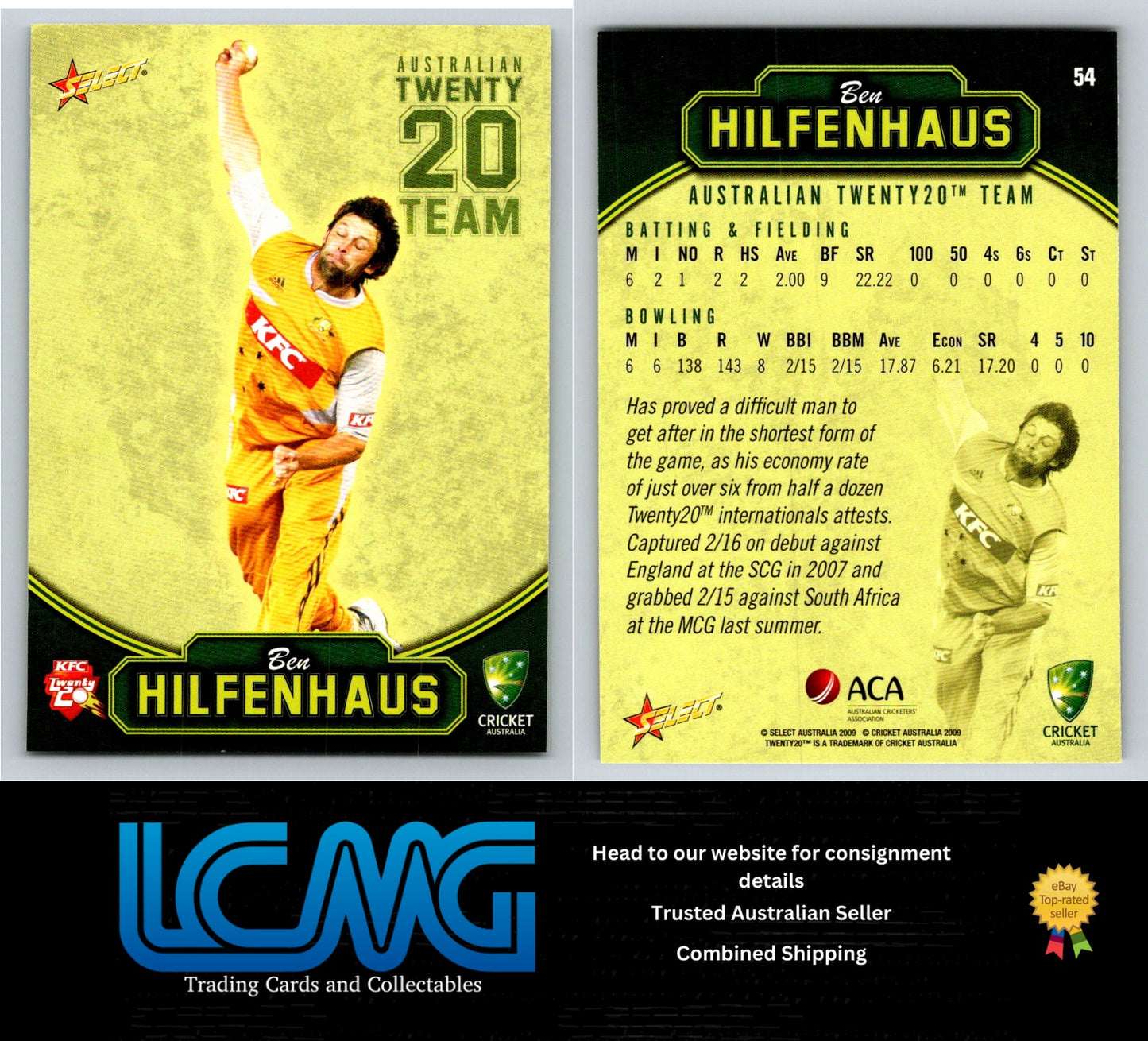 Select Cricket 2009 2010 Card # 54 Ben Hilfenhaus