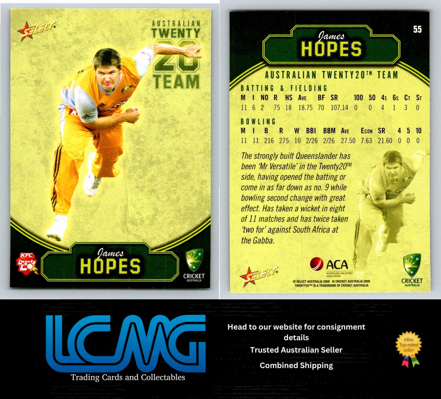 Select Cricket 2009 2010 Card # 55 James Hopes