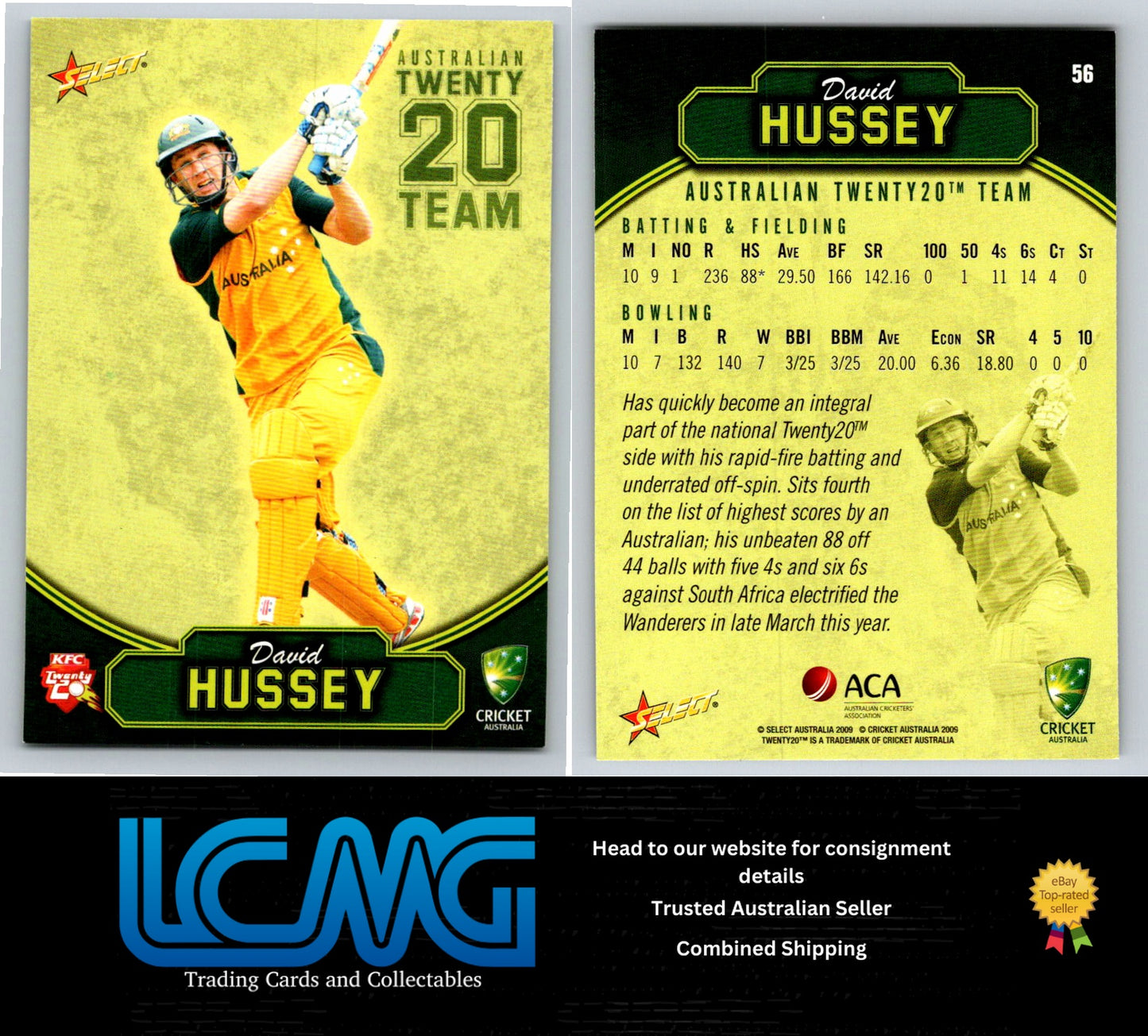 Select Cricket 2009 2010 Card # 56 David Hussey