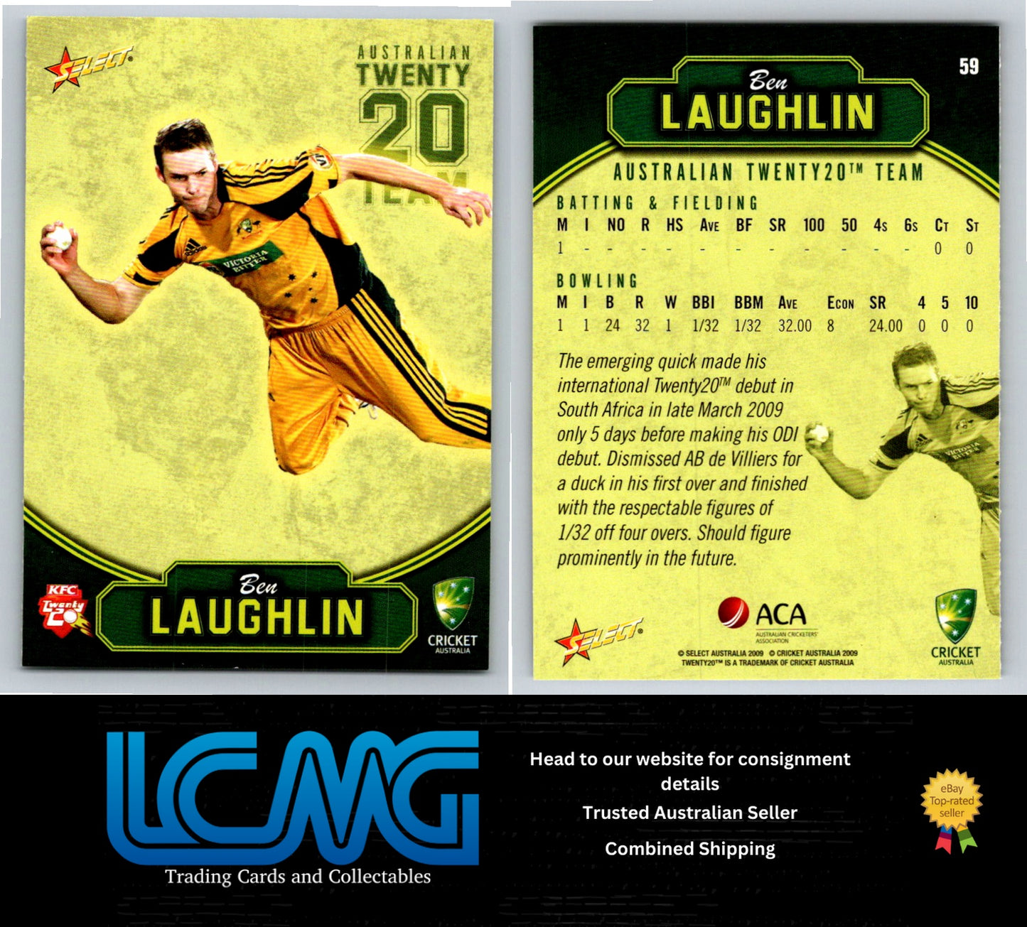 Select Cricket 2009 2010 Card # 59 Ben Laughlin