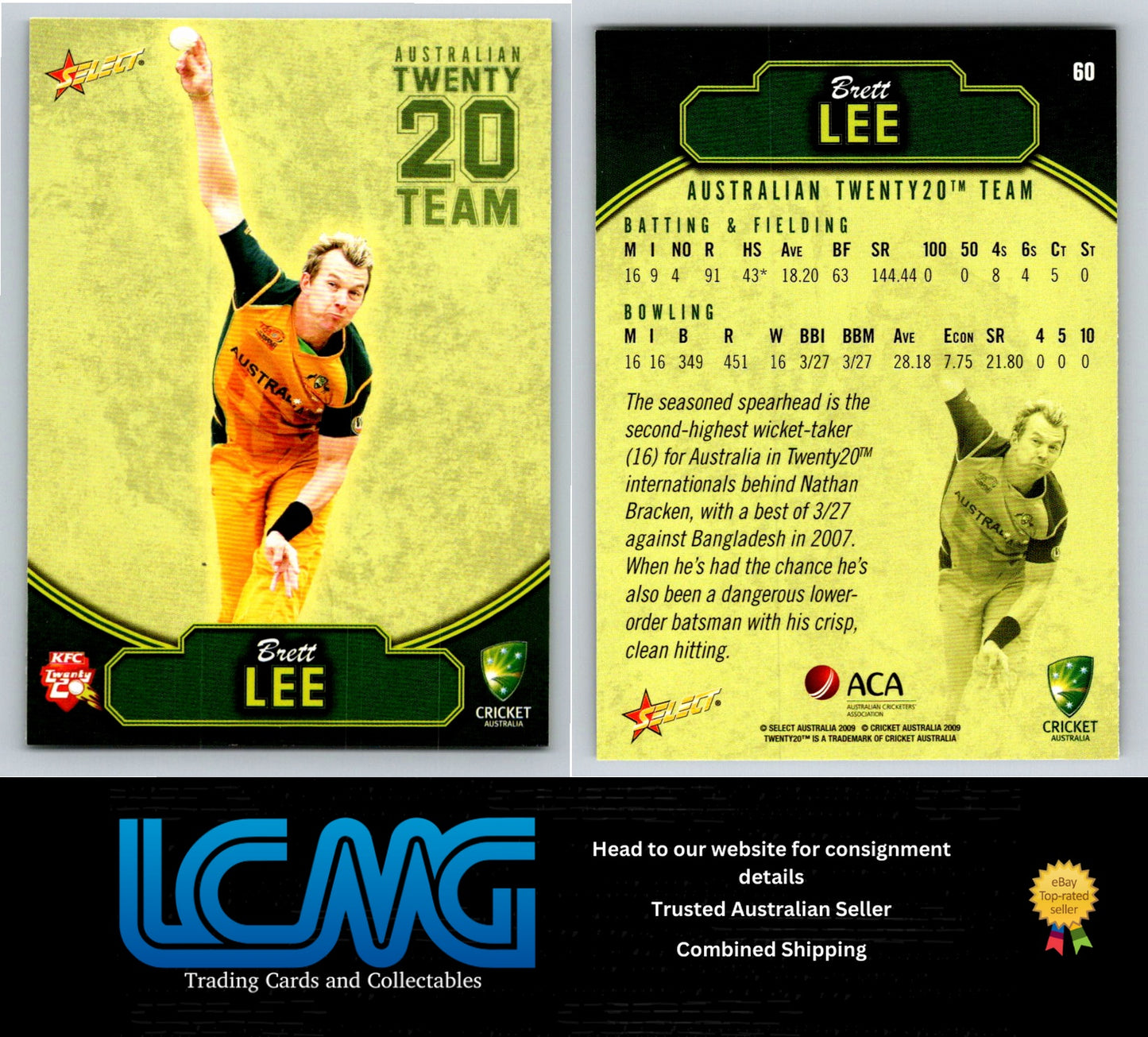 Select Cricket 2009 2010 Card # 60 Brett Lee