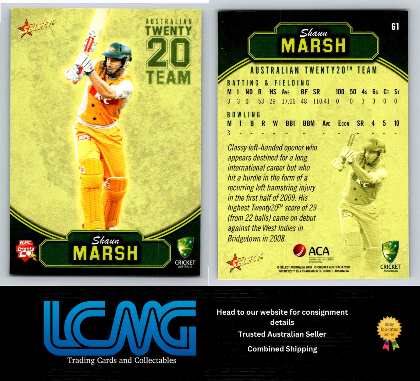 Select Cricket 2009 2010 Card # 61 Shaun Marsh