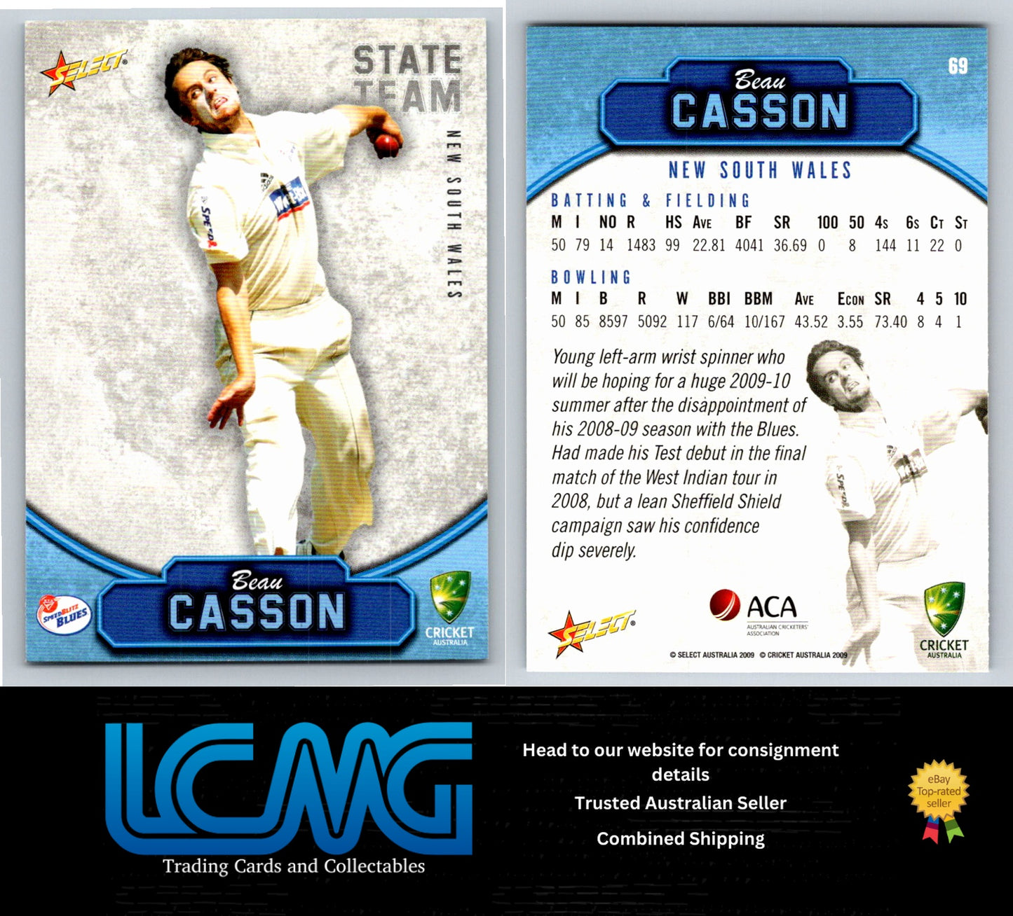 Select Cricket 2009 2010 Card # 69 Beau Casson