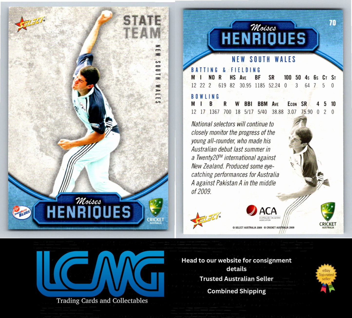 Select Cricket 2009 2010 Card # 70 Moises Henriques