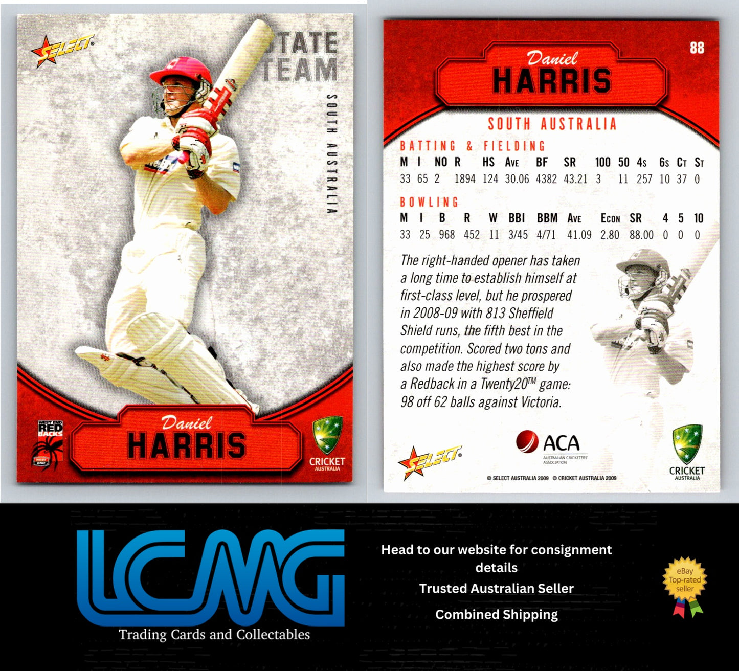 Select Cricket 2009 2010 Card # 88 Daniel Harris