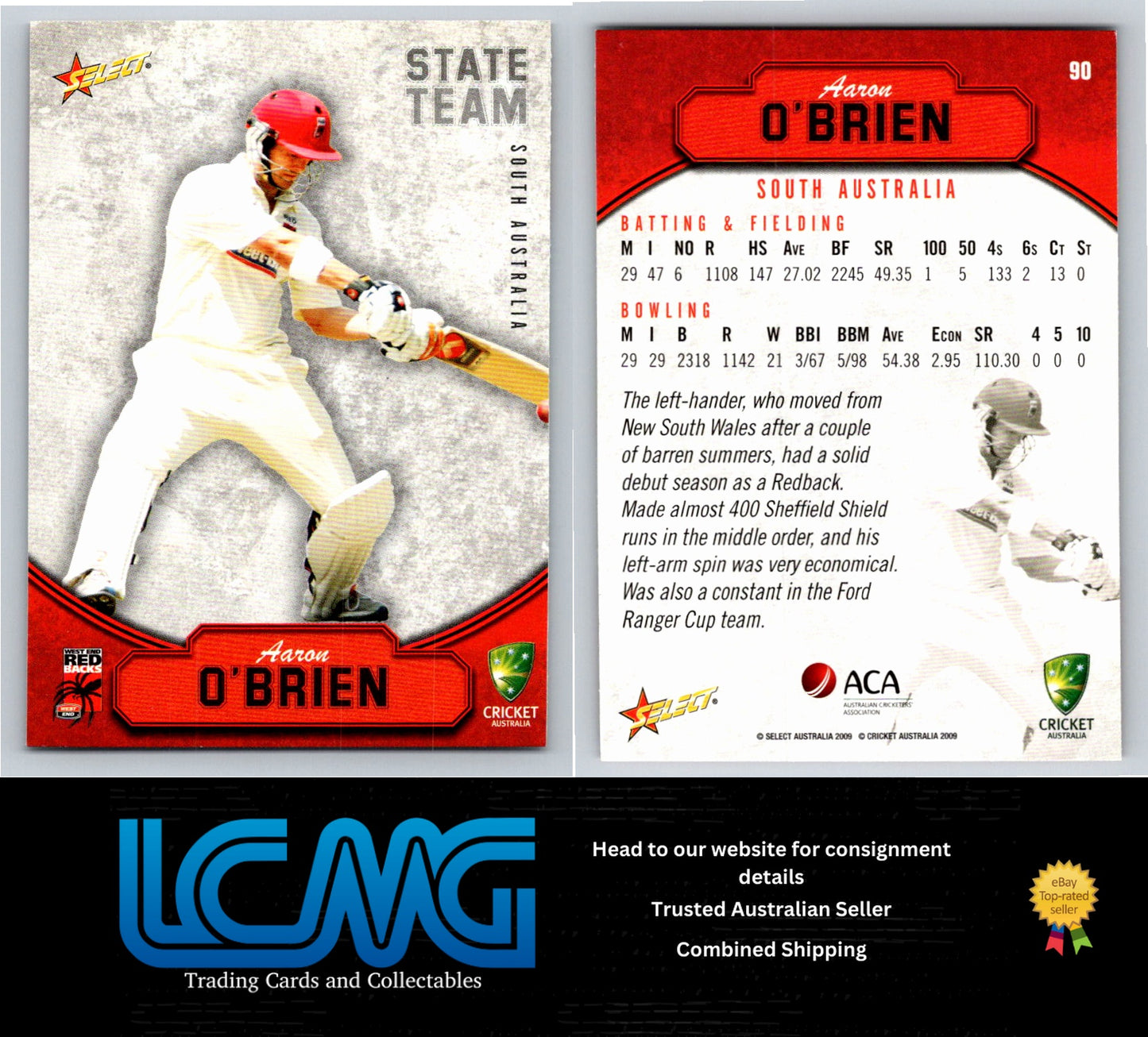 Select Cricket 2009 2010 Card # 90 Aaron OBrien