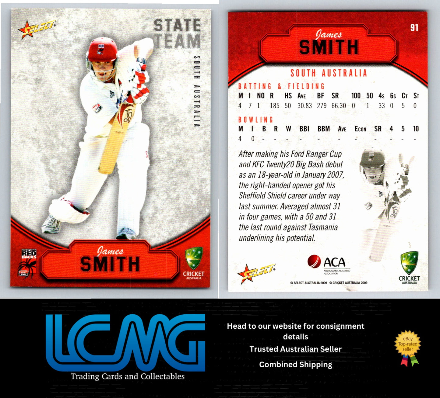 Select Cricket 2009 2010 Card # 91 James Smith