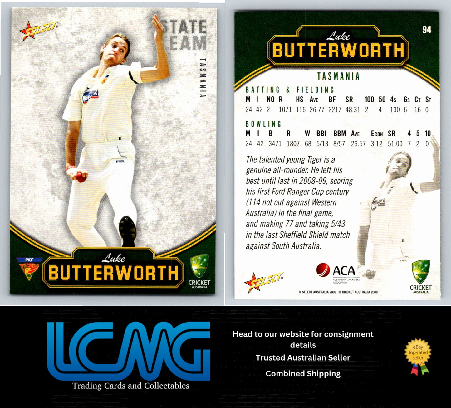 Select Cricket 2009 2010 Card # 94 Luke Butterworth