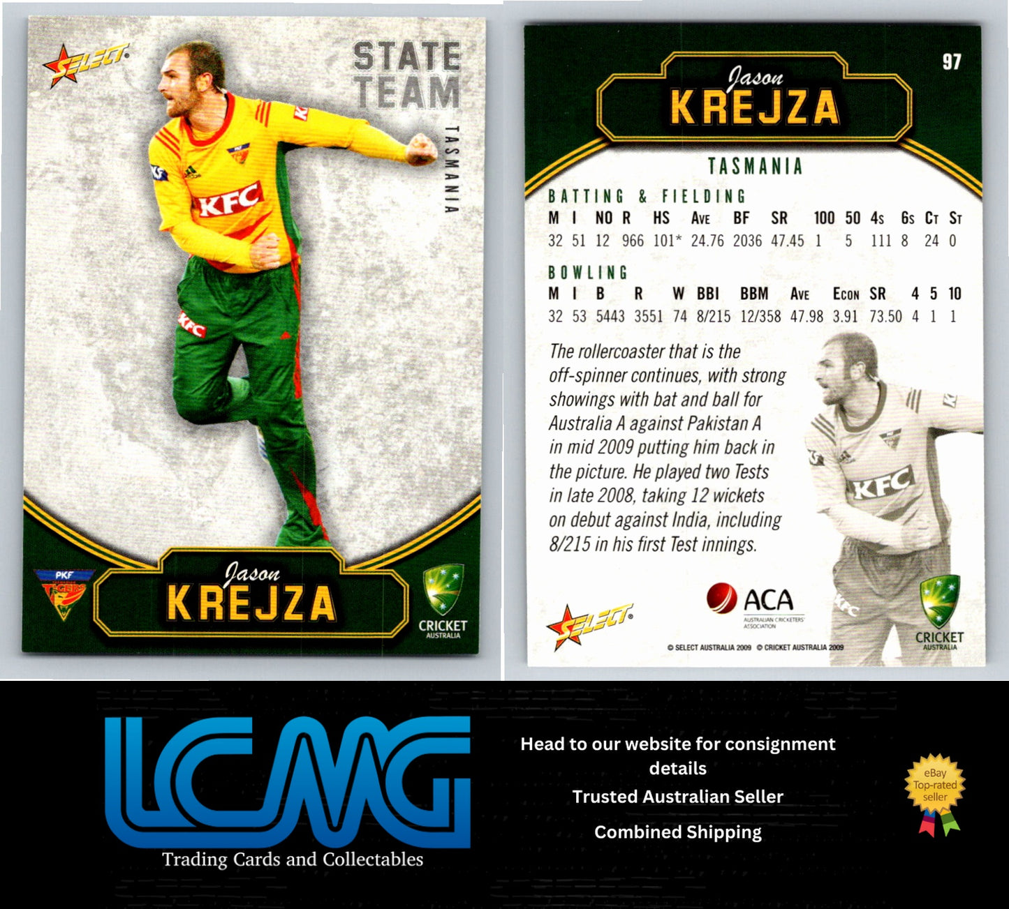 Select Cricket 2009 2010 Card # 97 Jason Krejza