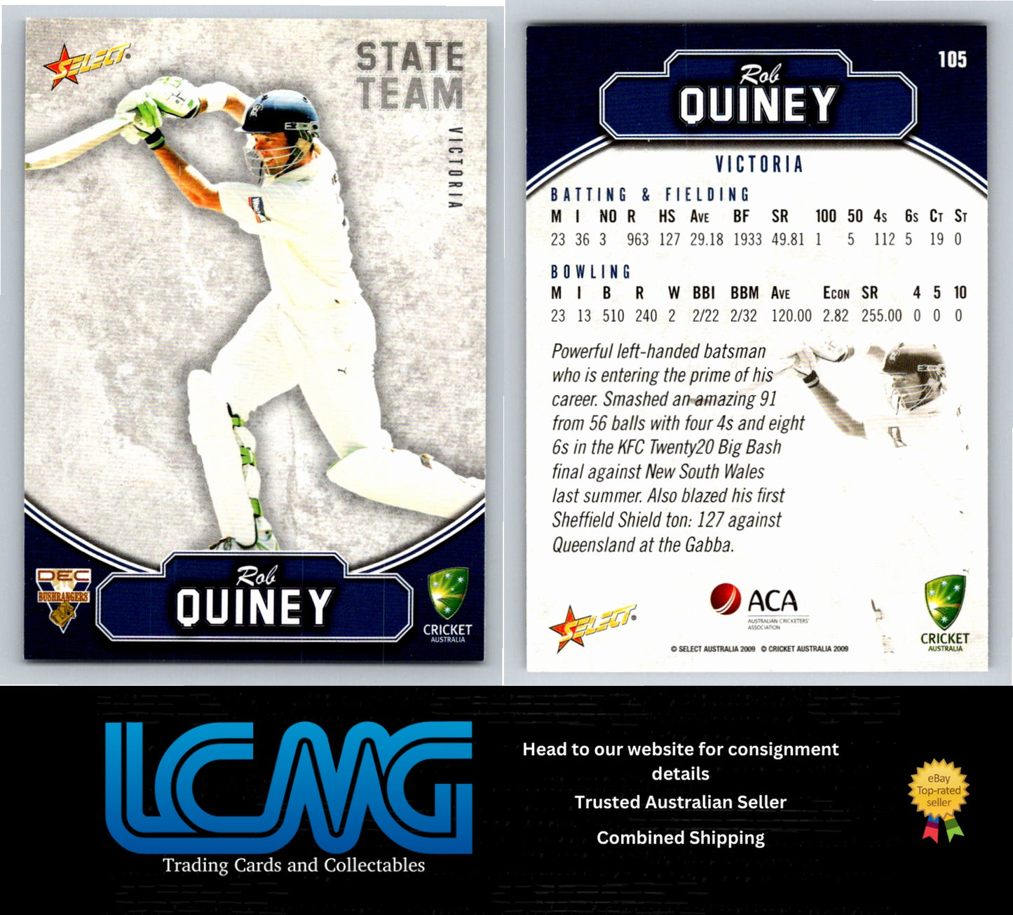 Select Cricket 2009 2010 Card # 105 Rob Quiney