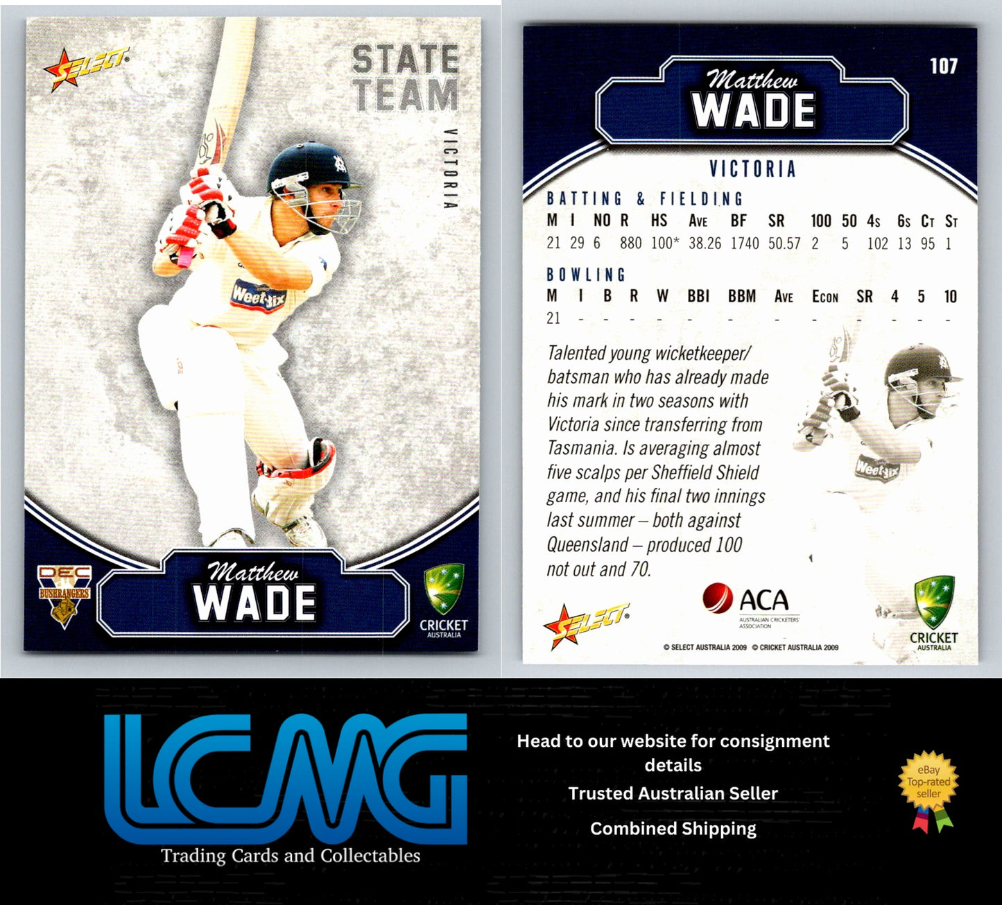 Select Cricket 2009 2010 Card # 107 Matthew Wade