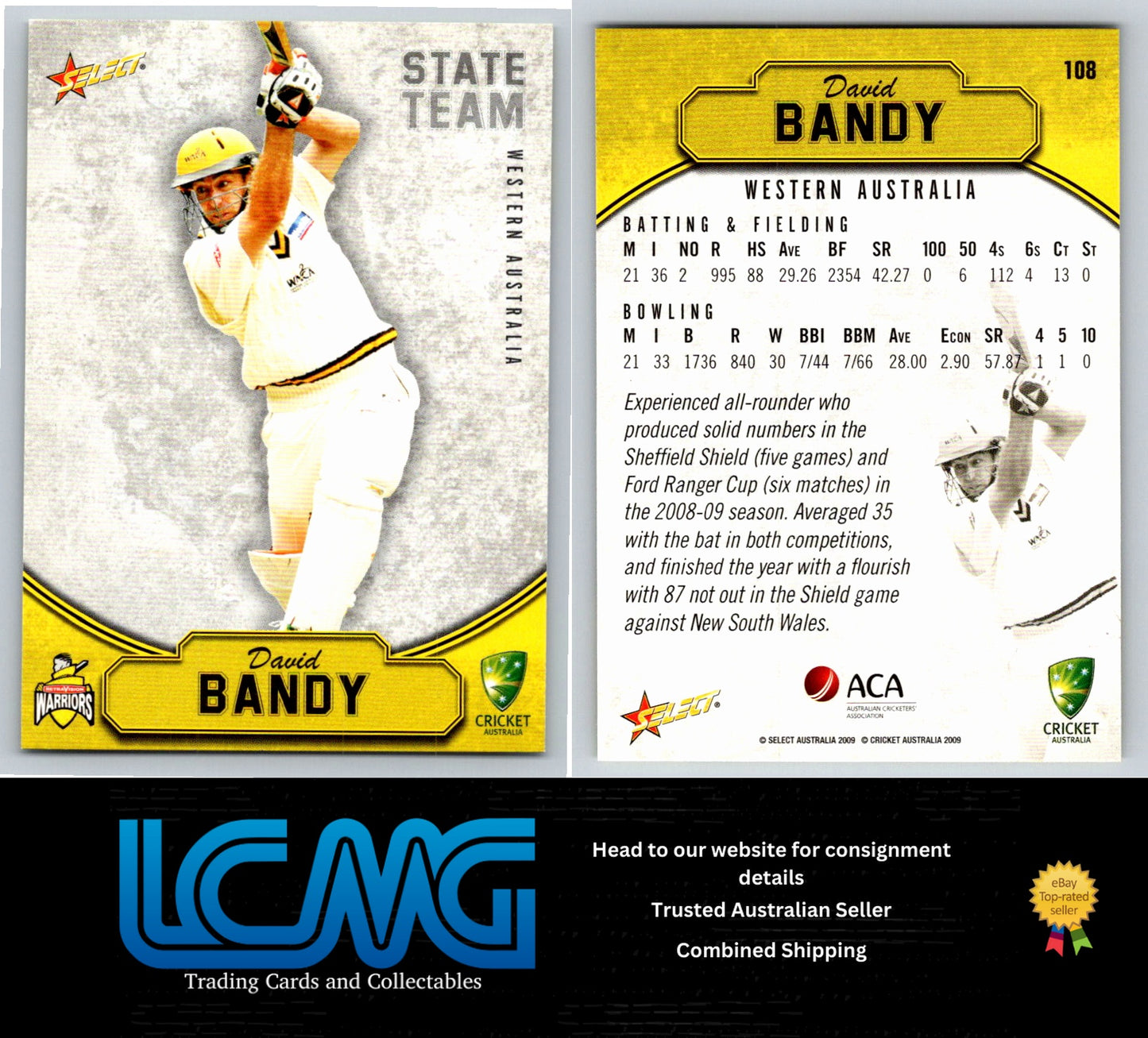 Select Cricket 2009 2010 Card # 108 David Bandy
