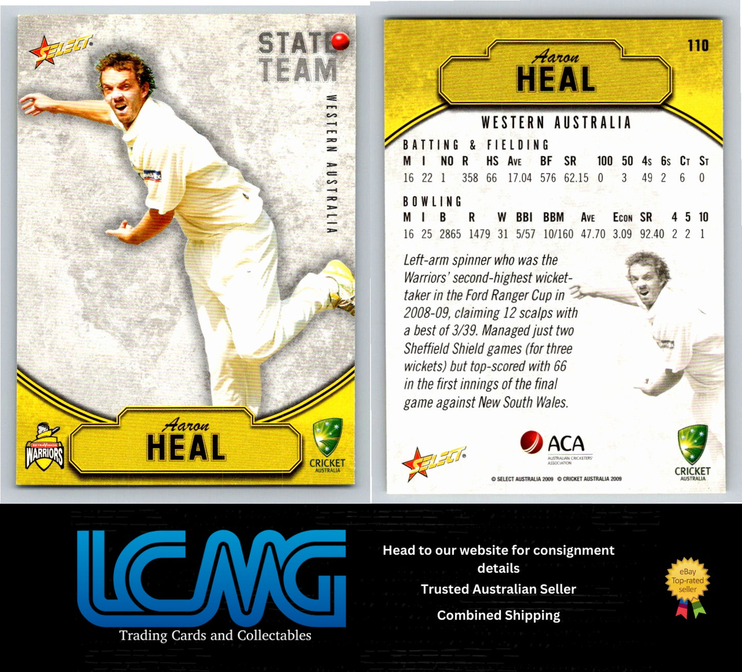 Select Cricket 2009 2010 Card # 110 Aaron Heal