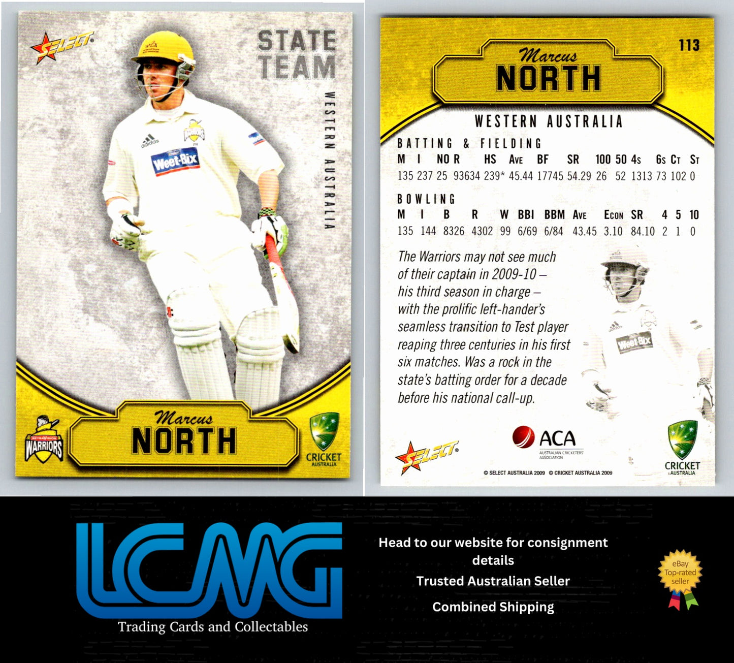 Select Cricket 2009 2010 Card # 113 Marcus North