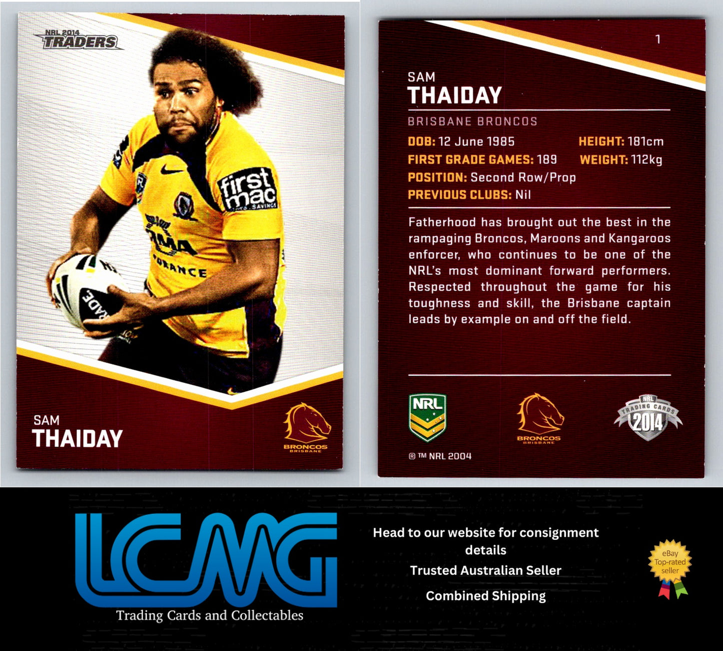 Card # 1 Sam Thaiday NRL 2014 Traders Brisbane Broncos