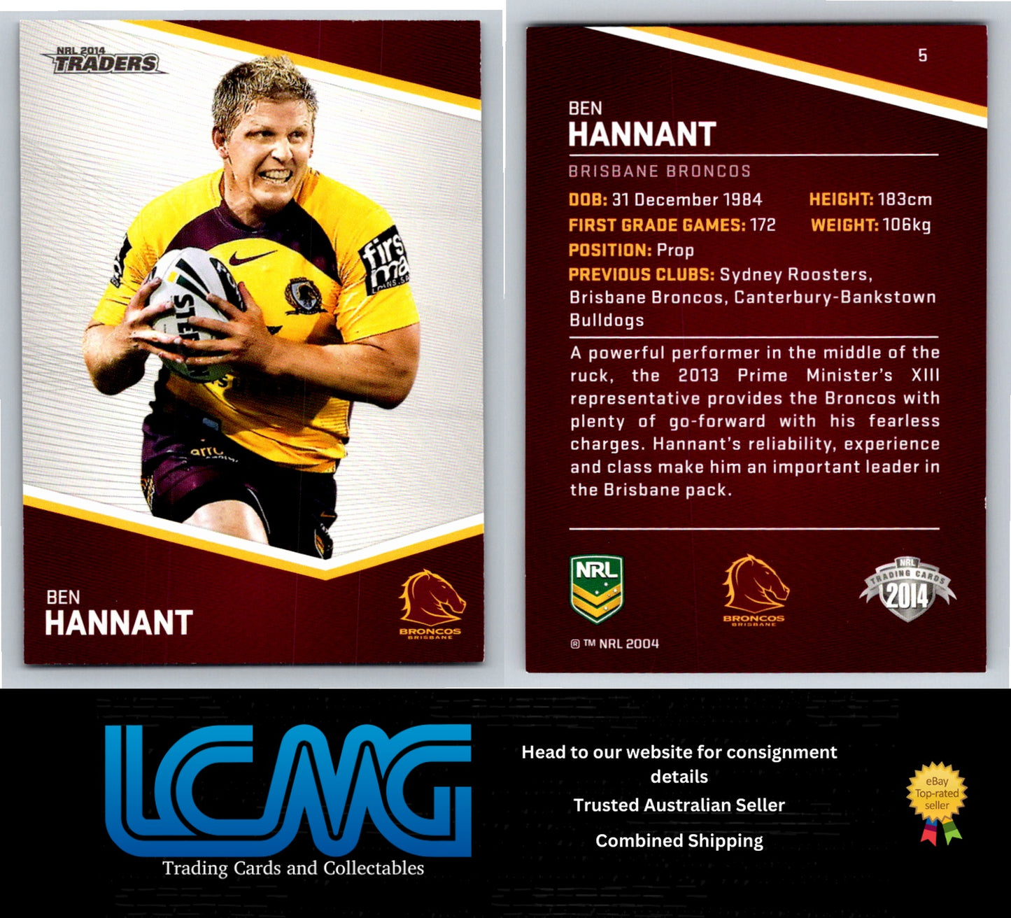 Card # 5 Ben Hannant NRL 2014 Traders Brisbane Broncos
