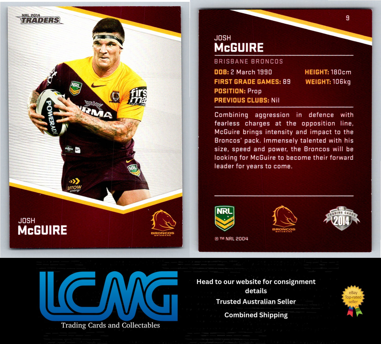 Card # 9 Josh McGuire NRL 2014 Traders Brisbane Broncos