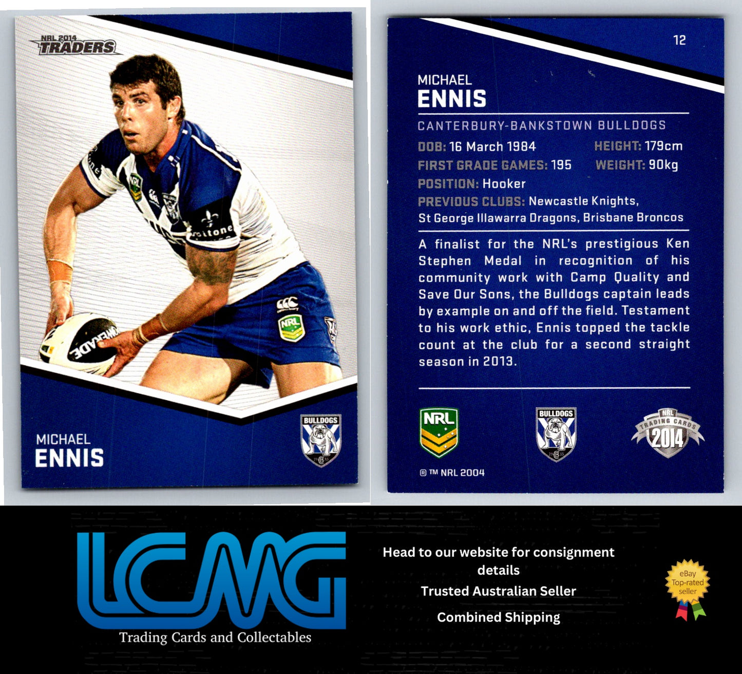Card # 12 Michael Ennis NRL 2014 Traders Canterbury Bulldogs