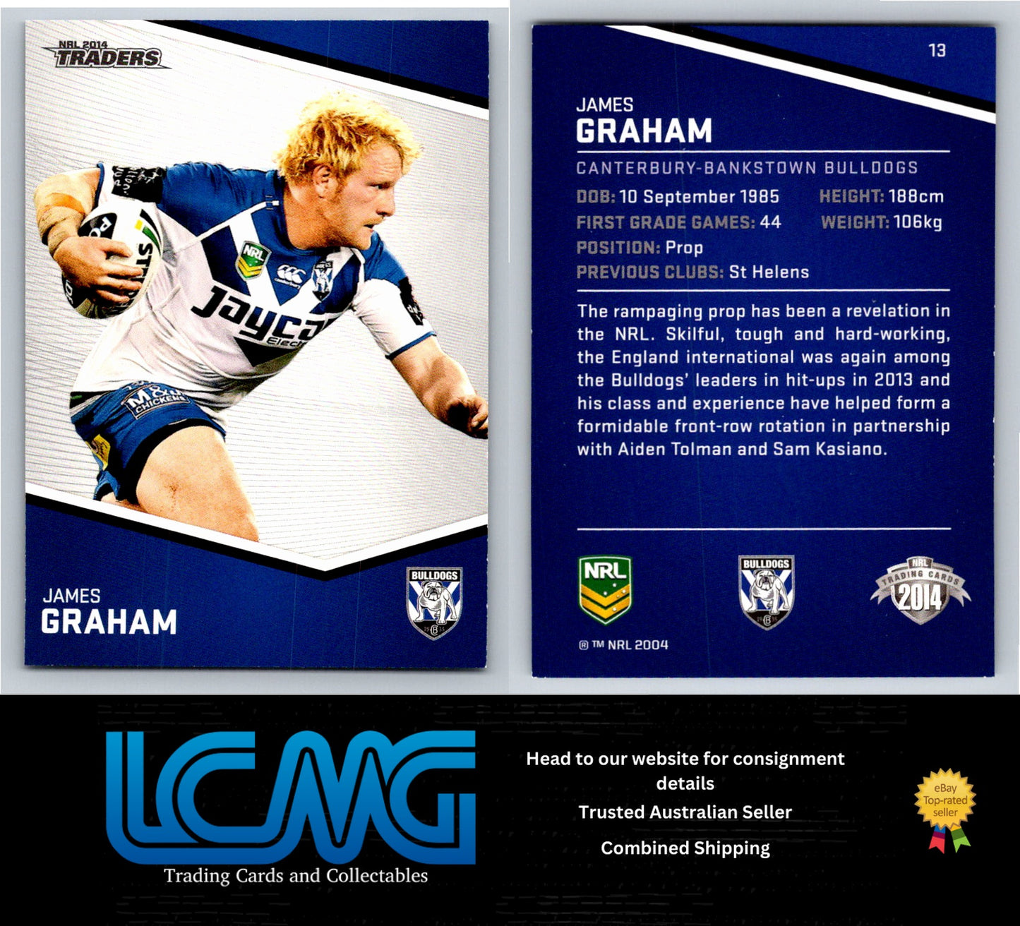 Card # 13 James Graham NRL 2014 Traders Canterbury Bulldogs