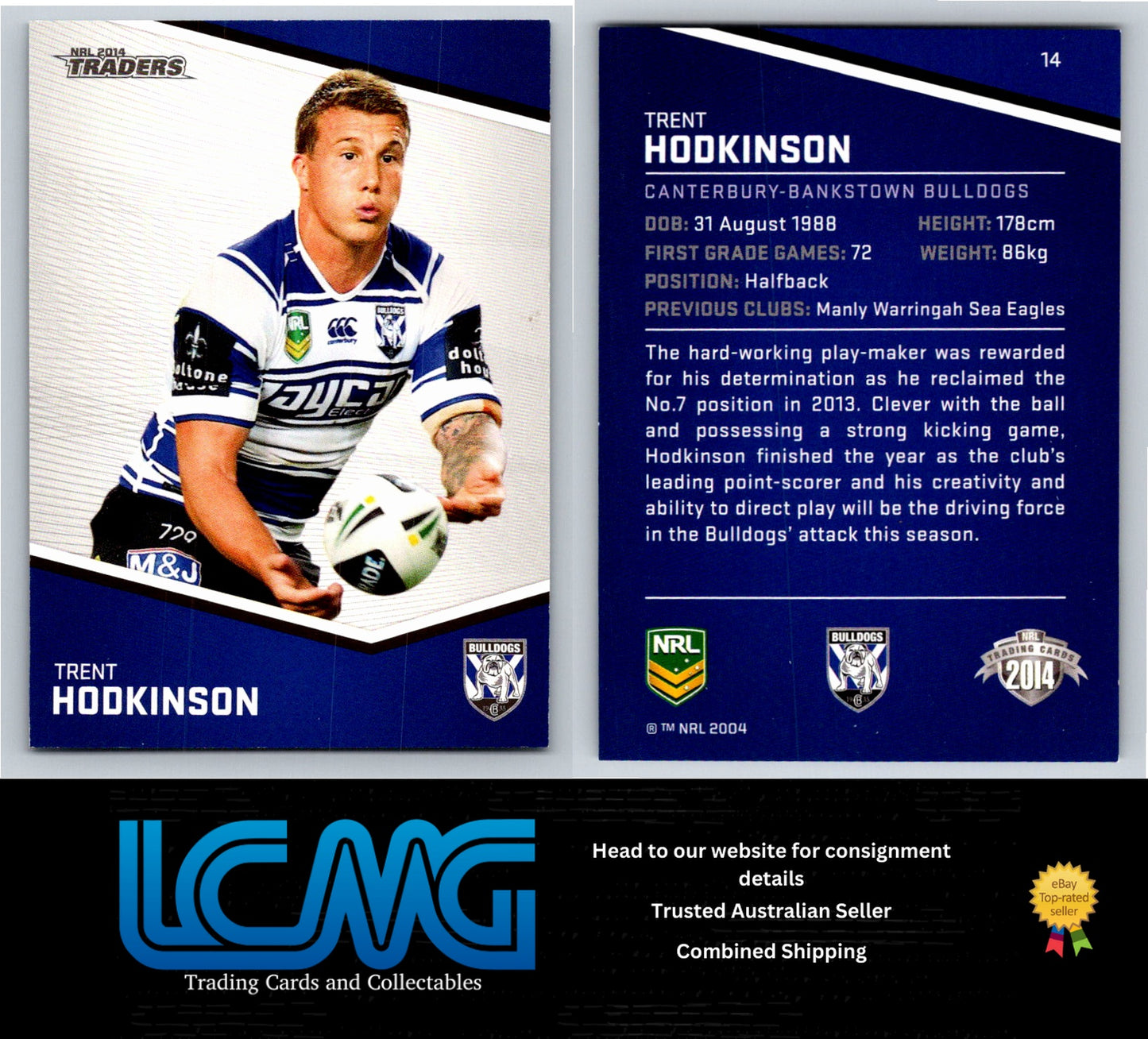 Card # 14 Trent Hodkinson NRL 2014 Traders Canterbury Bulldogs