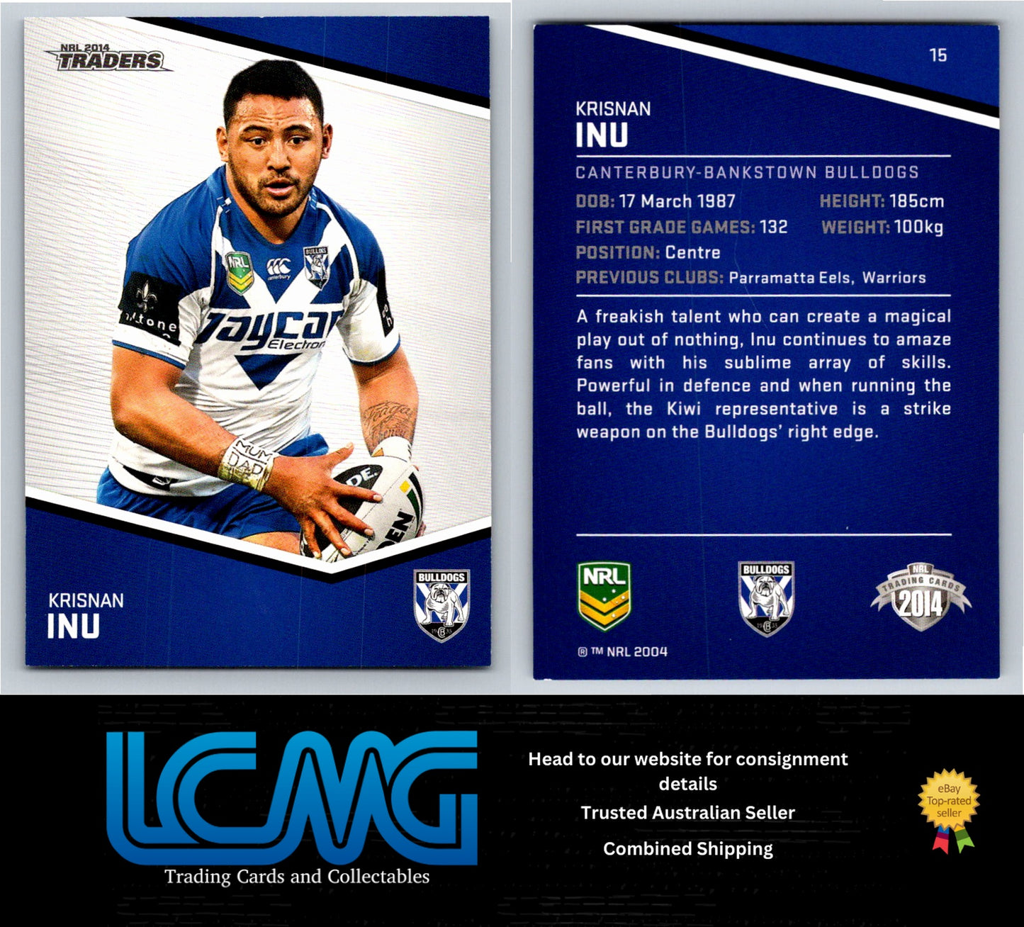 Card # 15 Krisnan Inu NRL 2014 Traders Canterbury Bulldogs