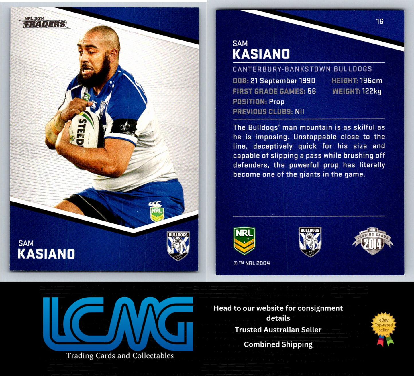Card # 16 Sam Kasiano NRL 2014 Traders Canterbury Bulldogs