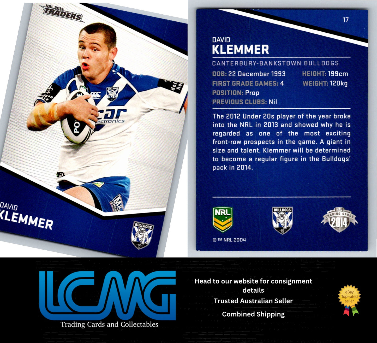 Card # 17 David Klemmer NRL 2014 Traders Canterbury Bulldogs