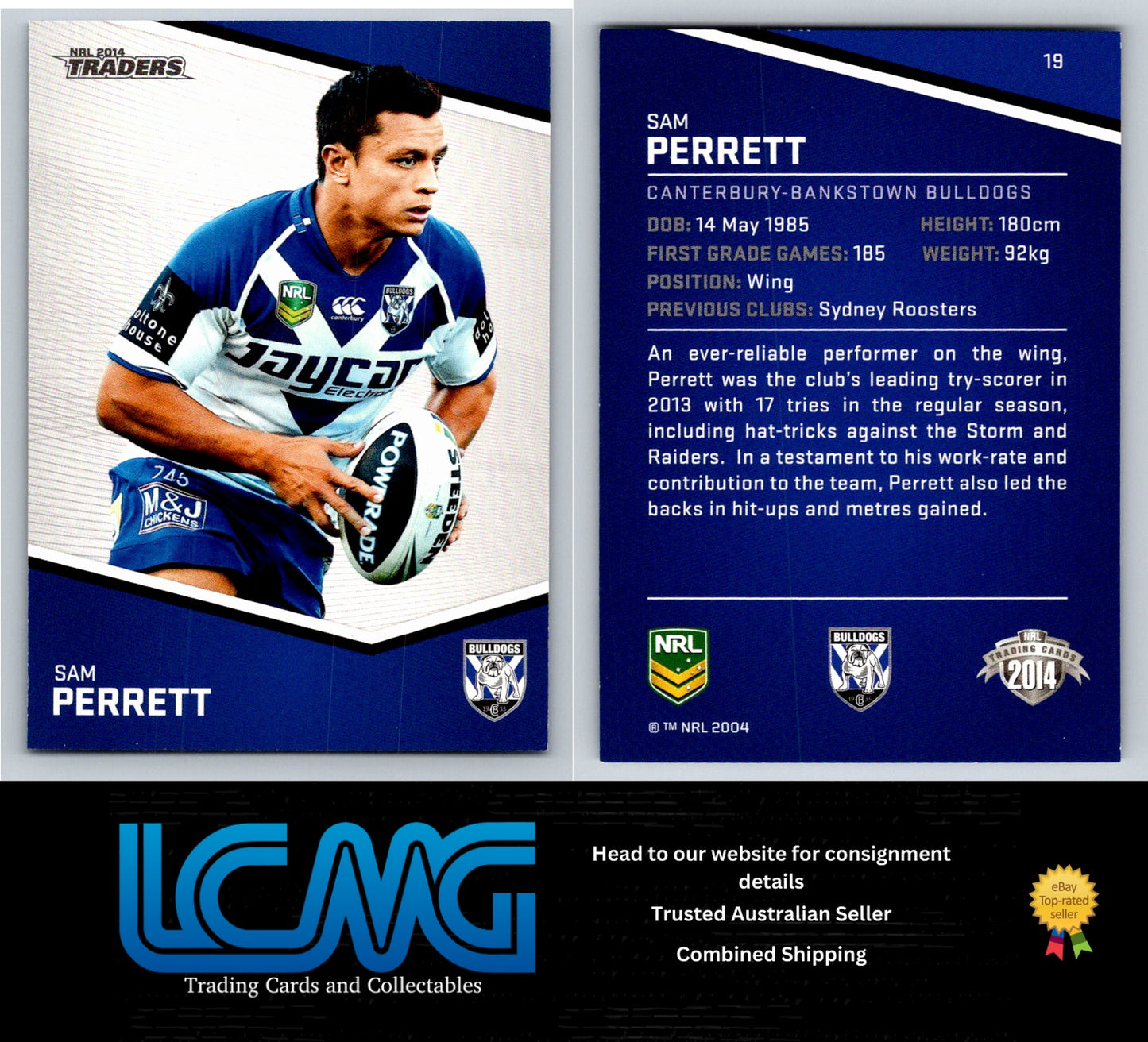 Card # 19 Sam Perrett NRL 2014 Traders Canterbury Bulldogs