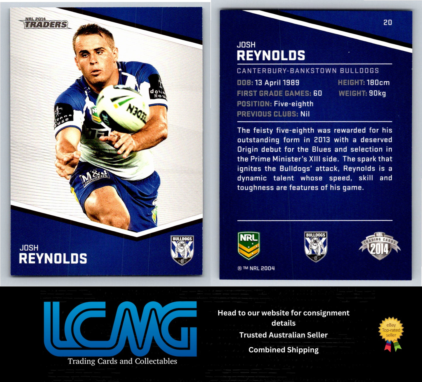 Card # 20 Josh Reynolds NRL 2014 Traders Canterbury Bulldogs